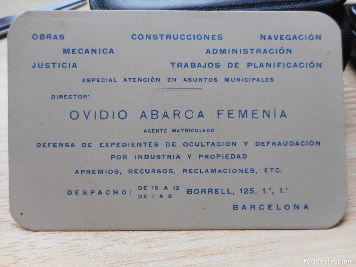 Cat&aacute;logos publicitarios: ANTIGUA TARJETA COMERCIAL. OVIDIO ABARCA FEMENIA. AGENTE. ASUNTOS MUNICIPALES. BARCELONA