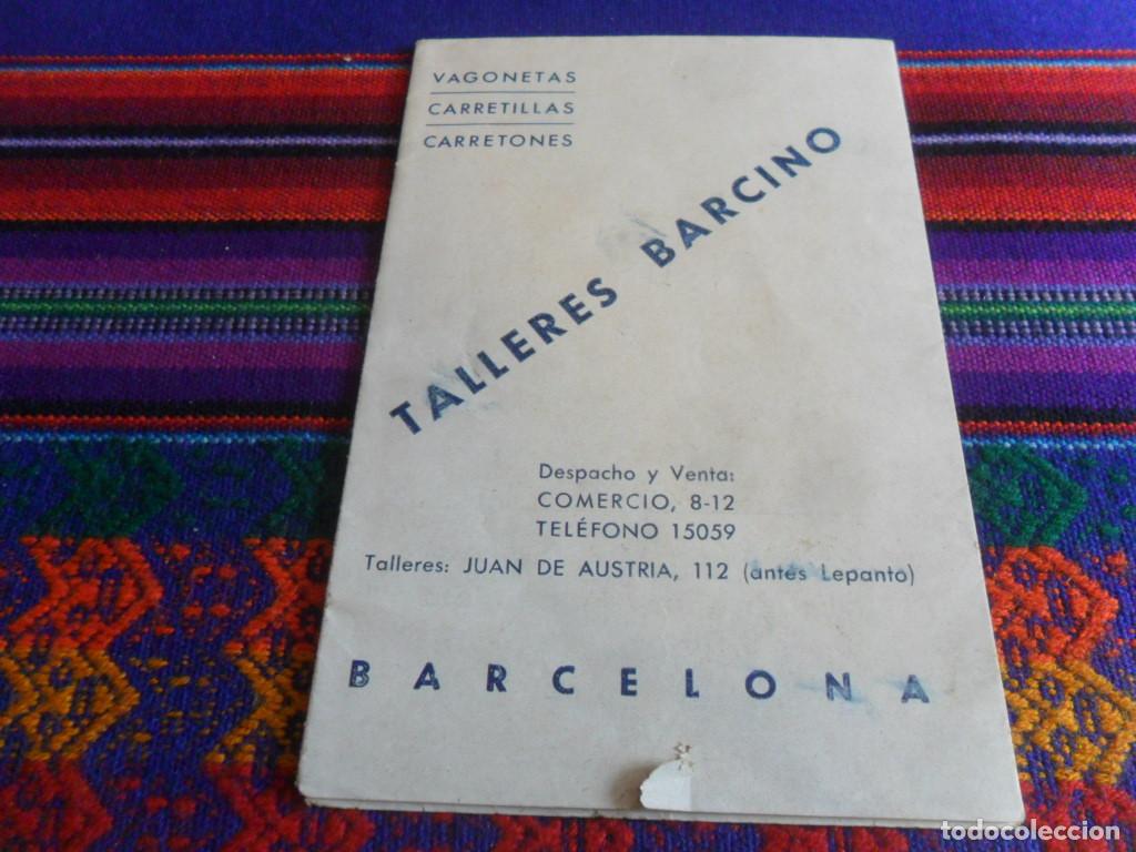 Cat&aacute;logos publicitarios: CAT&Aacute;LOGO DESPLEGABLE VAGONETAS CARRETILLAS CARRETONES TALLERES BARCINO DE BARCELONA. A&Ntilde;OS 50. RARO.