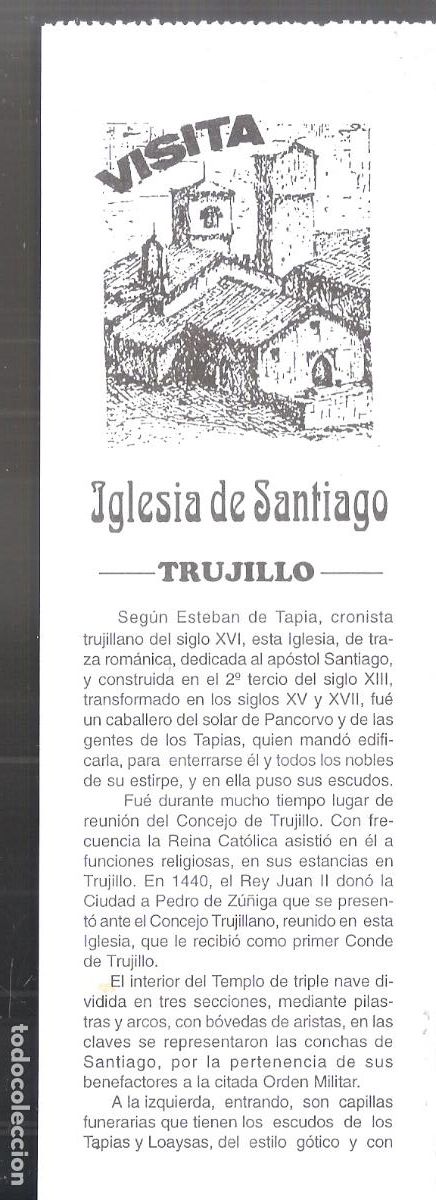 Cat&aacute;logos publicit&aacute;rios: Visita Iglesia de Santiago. Trujillo, C&aacute;ceres. Publicidad La Troya, Hoja. 20X7 cm.