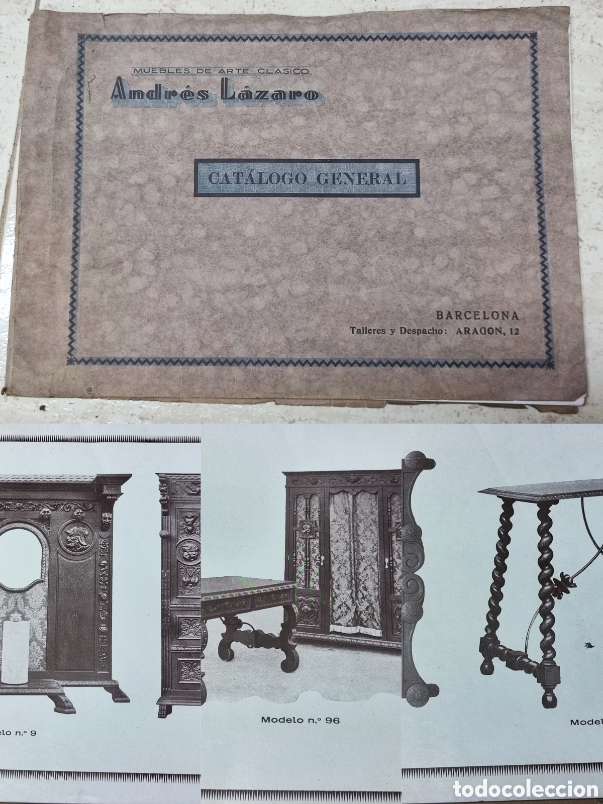 Cat&aacute;logos publicit&aacute;rios: Cat&aacute;logo de muebles de arte cl&aacute;sico, Andr&eacute;s L&aacute;zaro. Barcelona, 1915s. 22x32 cm. 25 hojas.