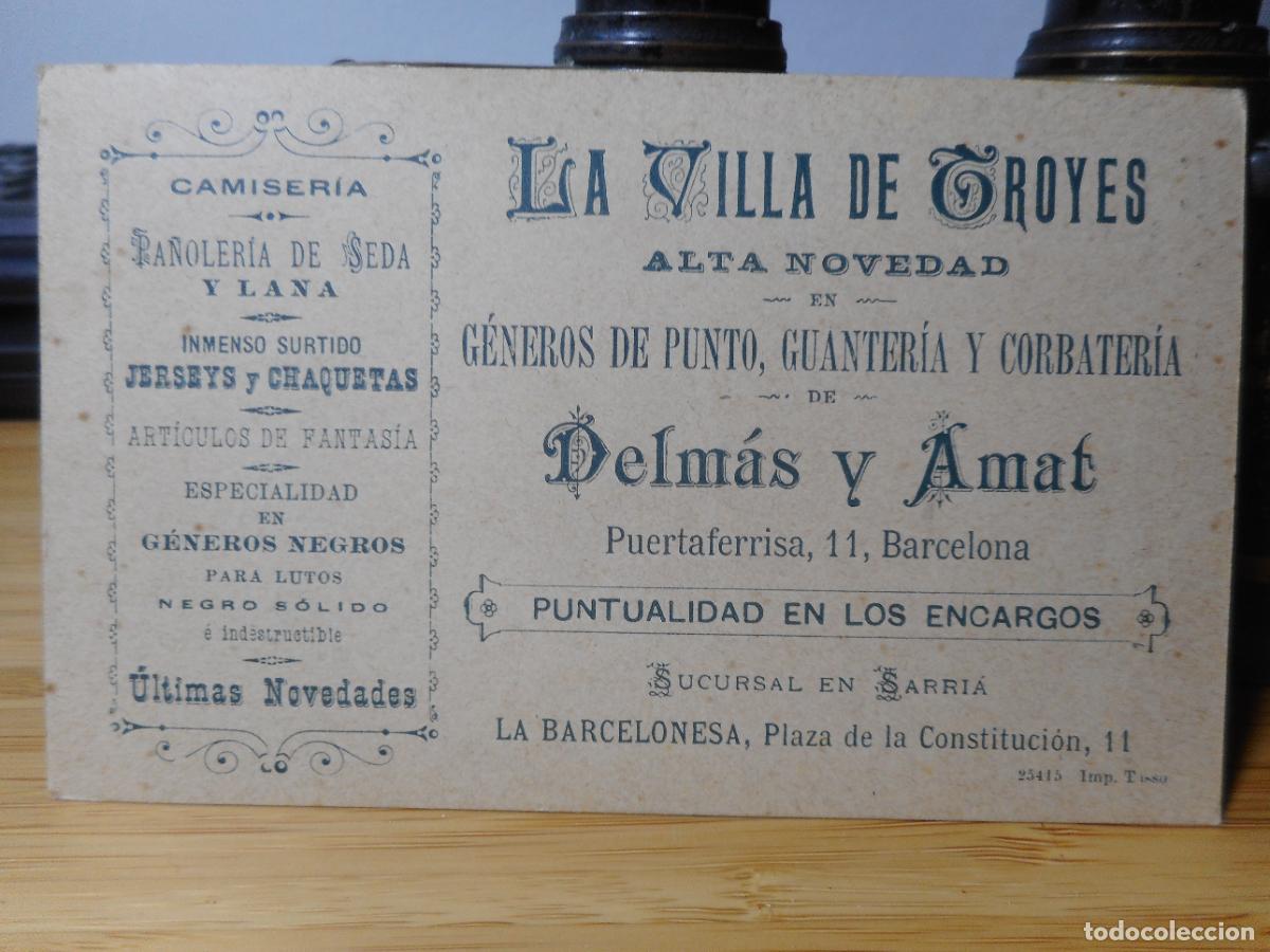 Catalogues publicitaires: ANTIGUA TARJETA COMERCIAL. LA VILLA DE TROYES DELMAS Y AMAT. GENEROS PUNTO CAMISERIA. BARCELONA