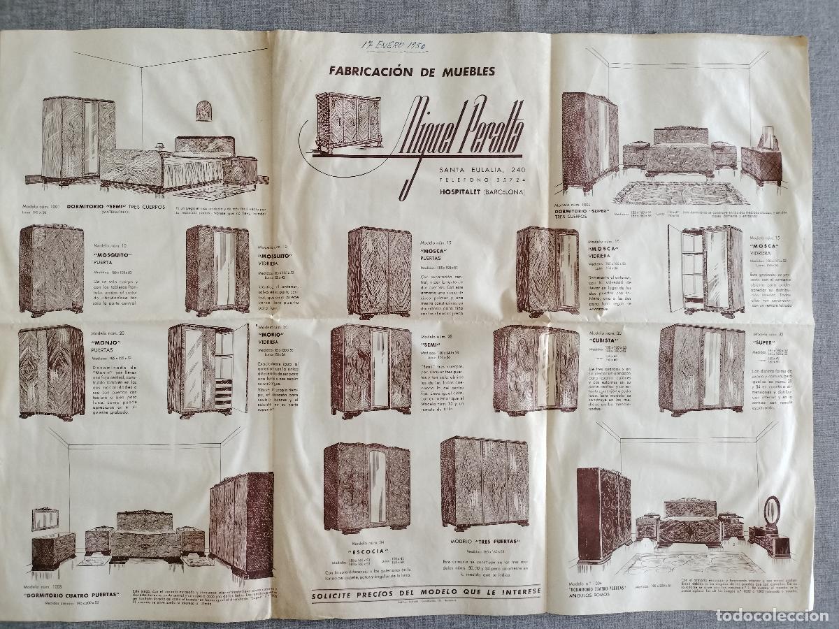Cat&aacute;logos publicit&aacute;rios: CARTEL DE F&Aacute;BRICA DE MUEBLES MIGUEL PERALTA EN L'HOSPITALET DE LLOBREGAT - BARCELONA - 1950