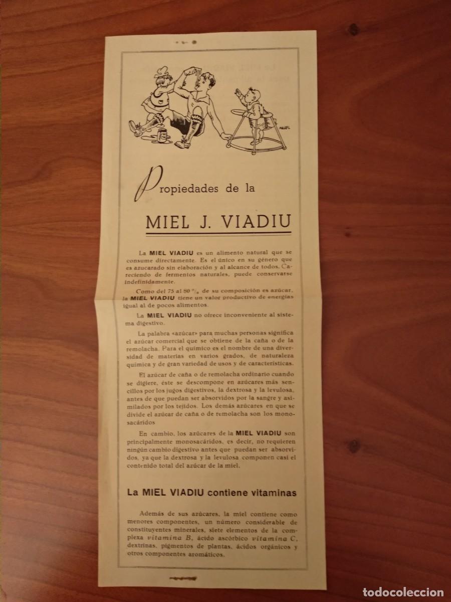 Cat&aacute;logos publicitarios: Propiedades de la MIEL VIADIU Prospecte antic, dibuix MALLOL