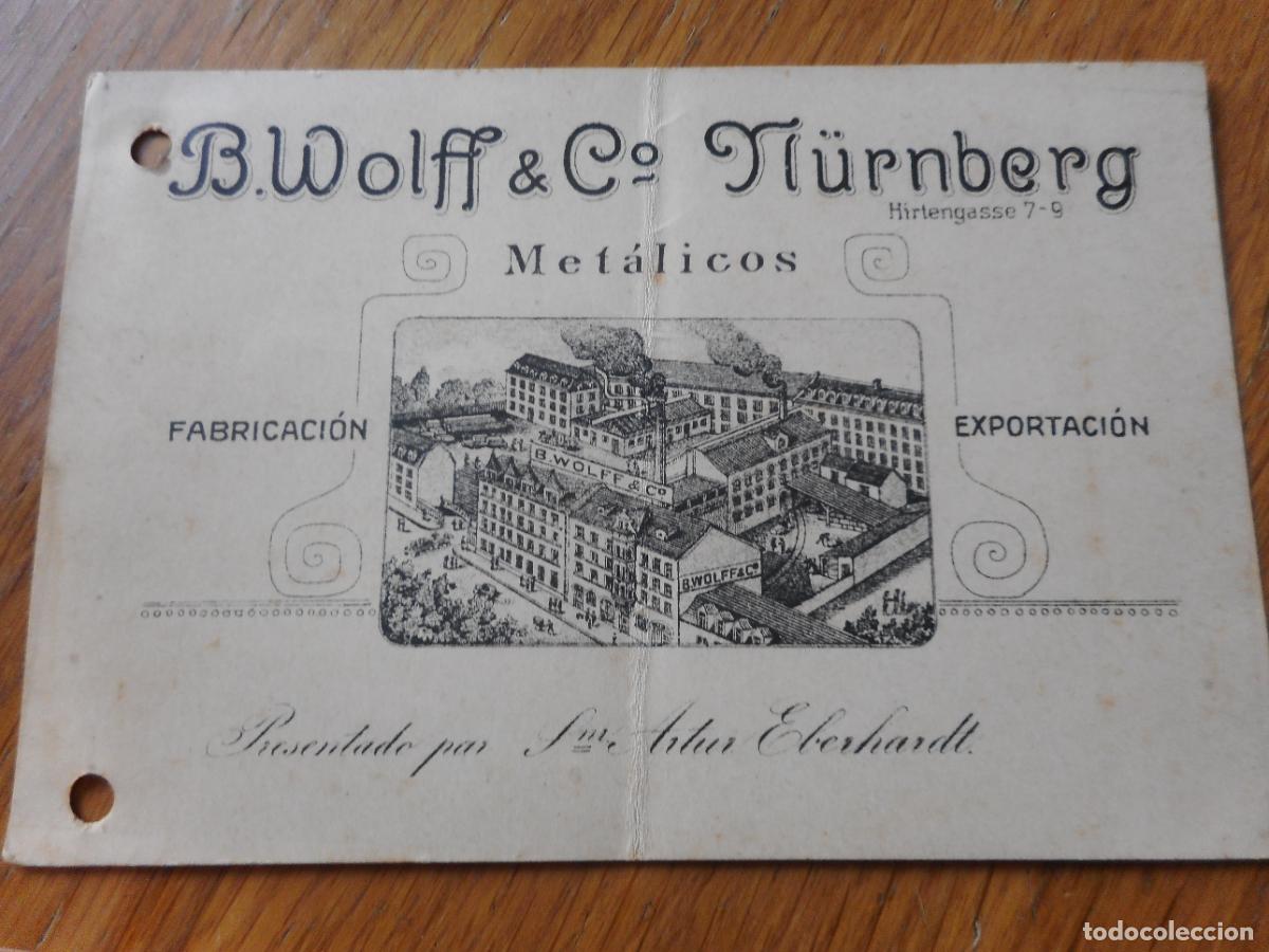 Cat&aacute;logos publicit&aacute;rios: ANTIGUA TARJETA COMERCIAL CARD B.WOLFF & CO. NURNBERG. METALES. REP .ARTUR EBERHARDT