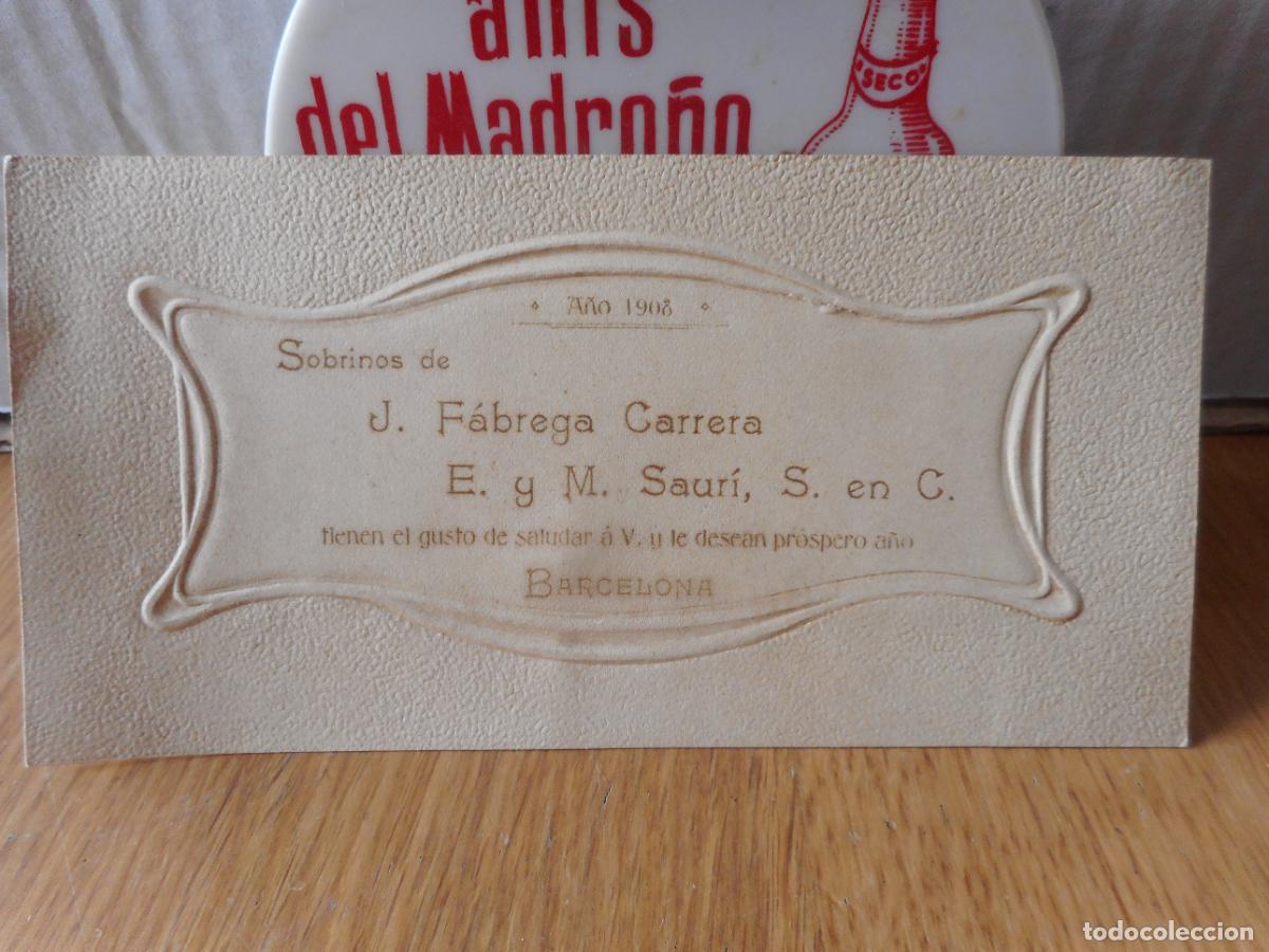 Cat&aacute;logos publicitarios: ANTIGUA TARJETA FELICITACION. SOBRINOS DE J. FABREGAS CARRERA E Y M. SAURI. S.C. BARCELONA 1908
