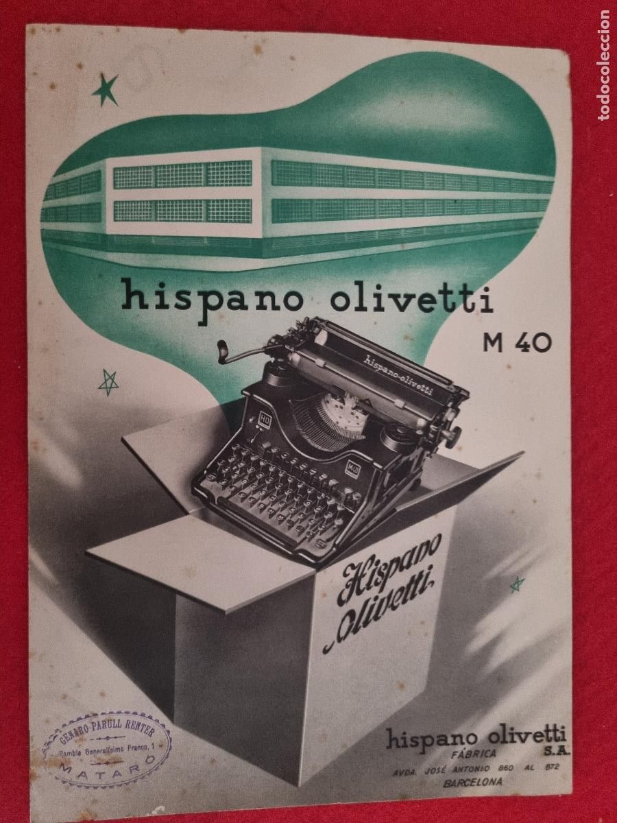 Cat&aacute;logos publicitarios: CATALOGO PUBLICIDAD MAQUINAS DE ESCRIBIR HISPANO OLIVETTI M40 ORIGINAL CHO