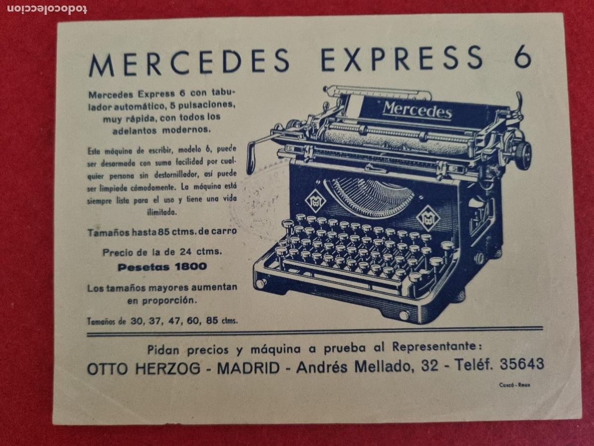 Cat&aacute;logos publicitarios: CATALOGO PUBLICIDAD MAQUINAS DE ESCRIBIR MERCEDES EXPRESS 6 PEQUE&Ntilde;A HOJA ORIGINAL CHO