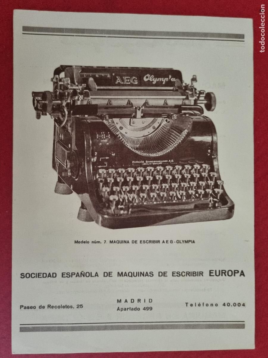 Cat&aacute;logos publicitarios: CATALOGO PUBLICIDAD MAQUINAS DE ESCRIBIR EUROPA AEG OLYMPIA ORIGINAL CHO