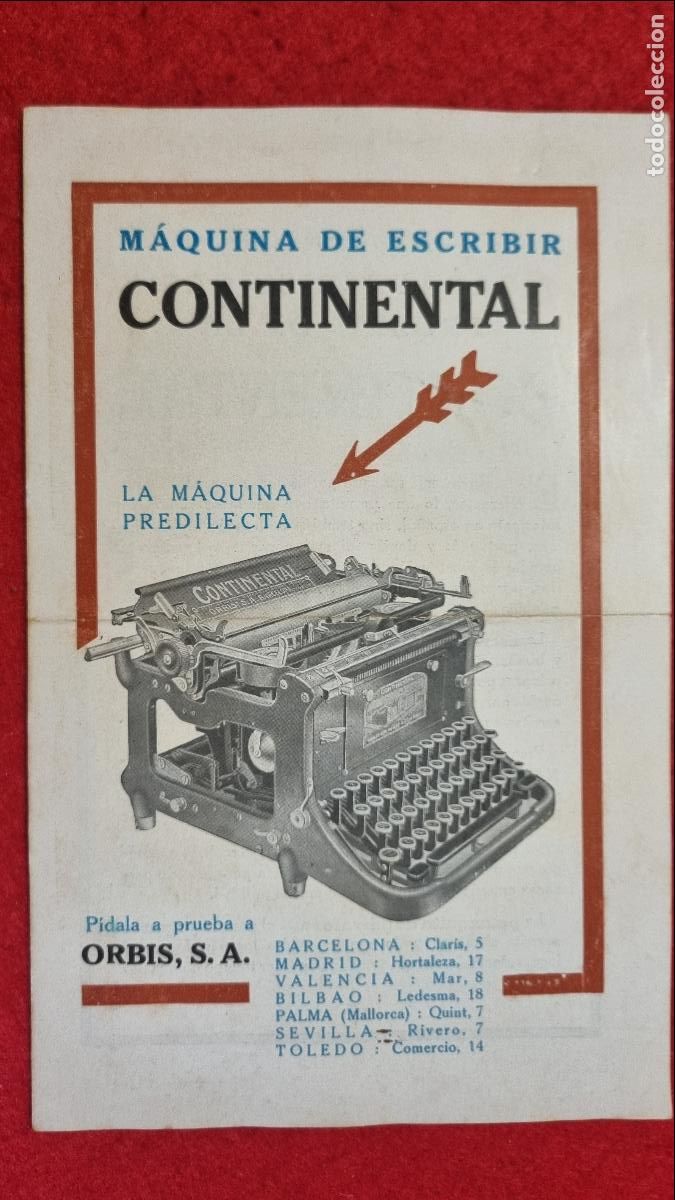 Advertising Catalogs: CATALOGO MAQUINAS DE ESCRIBIR CONTINENTAL ORBIS DIPTICO ORIGINAL CP1