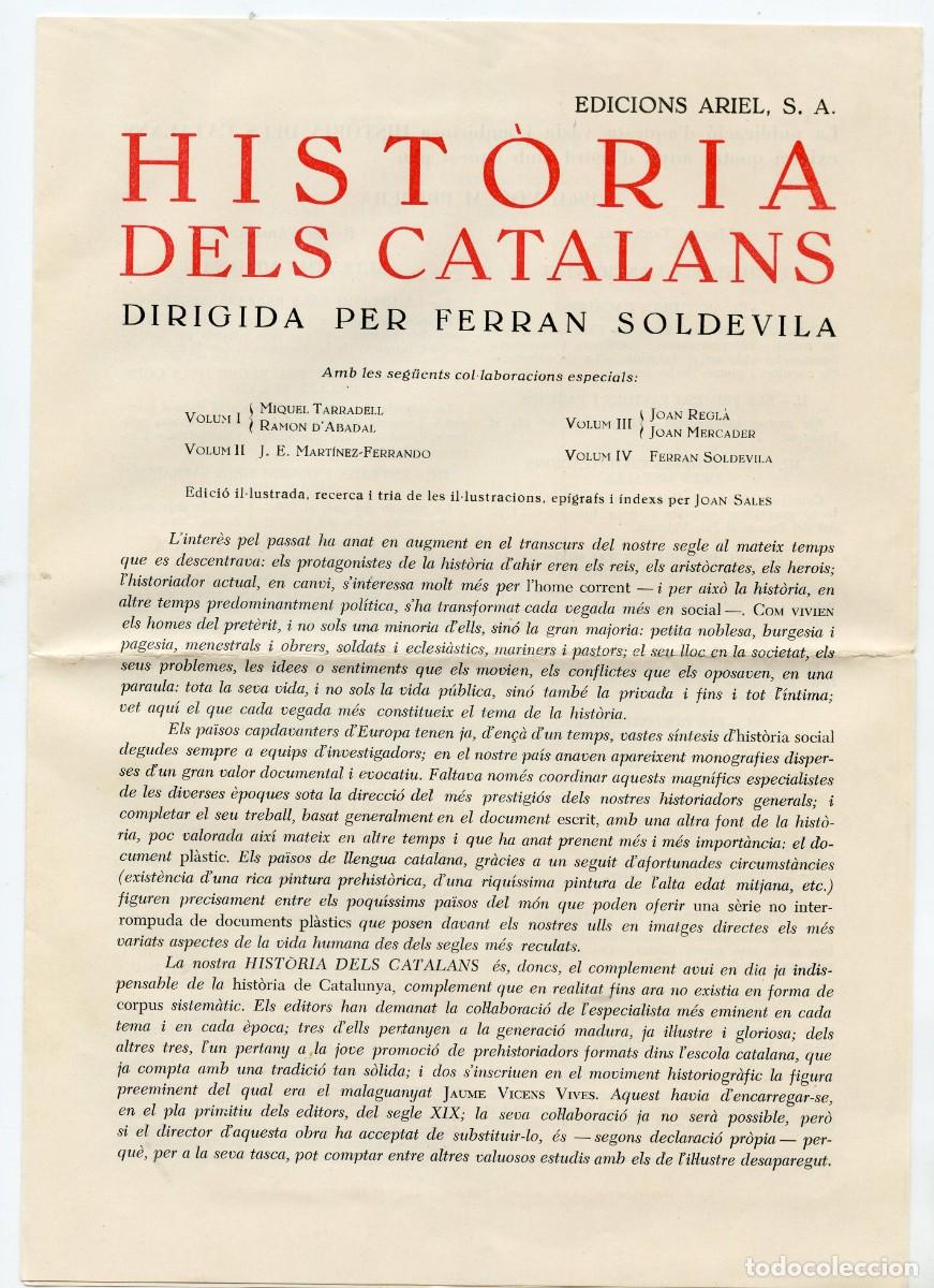 Advertising Catalogs: Cat&agrave;leg publicitari Ed. Ariel &rdquo;Hist&ograve;ria dels Catalans&rdquo;, dirigida per F. Soldevila ( Barcelona, 1961)