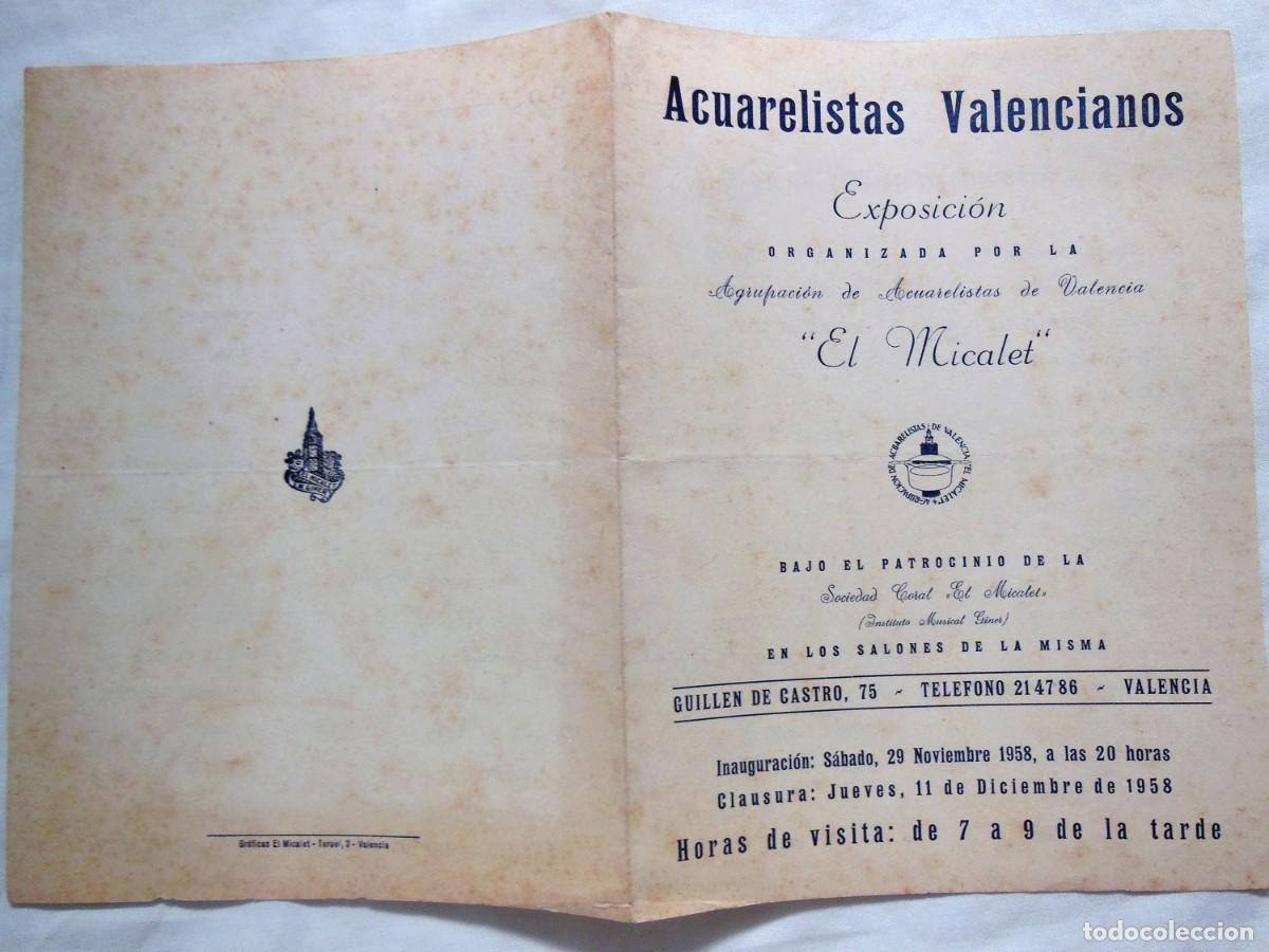 Werbekataloge: Folleto Publicidad : ACUARELISTAS VALENCIANOS, Exposici&oacute;n El Micalet. 1958