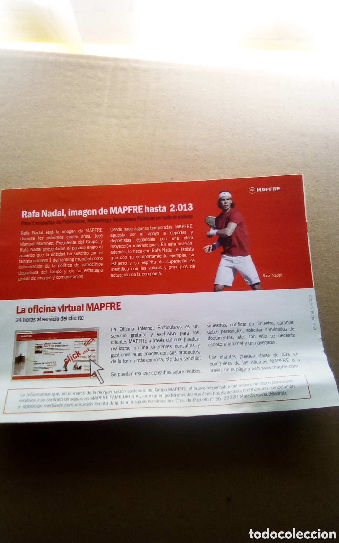 Werbekataloge: Folleto publicidad Mapfre virtual. Rafa Nadal. A&ntilde;o 2009.