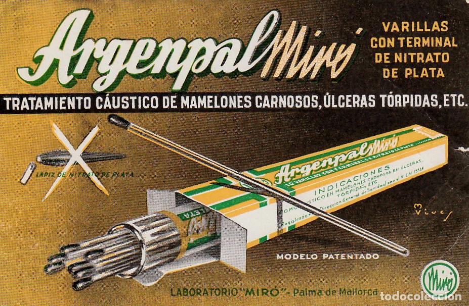 Catalogues publicitaires: Cartelito publicidad Argenpal Mir&oacute; Palma de Mallorca. Sello farmacia Valencia. h aa