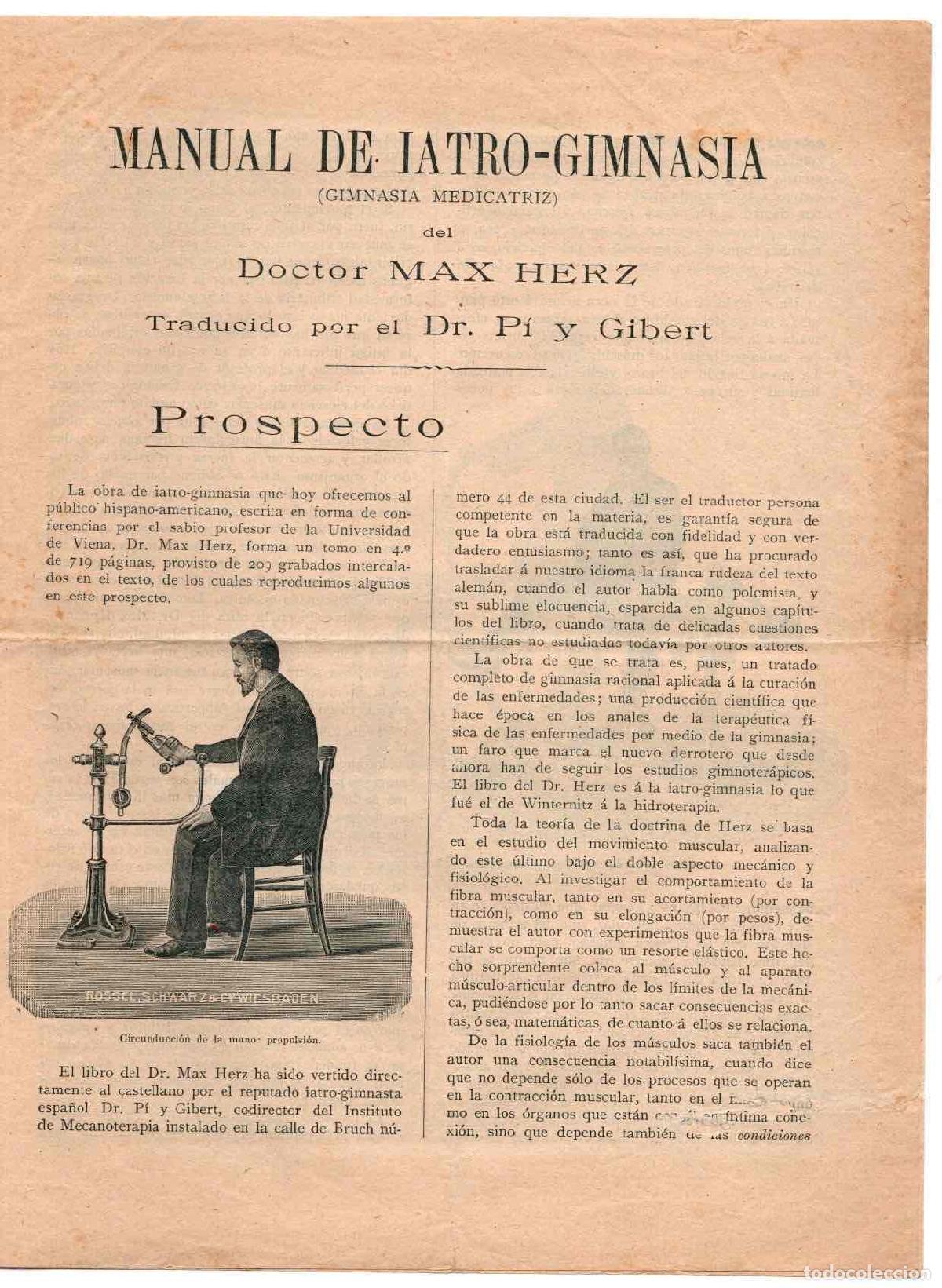 Catalogues publicitaires: FOLLETO PUBLICITARIO MANUAL DE IATRO-GIMNASIA. MAX HERZ. BARCELONA 1907