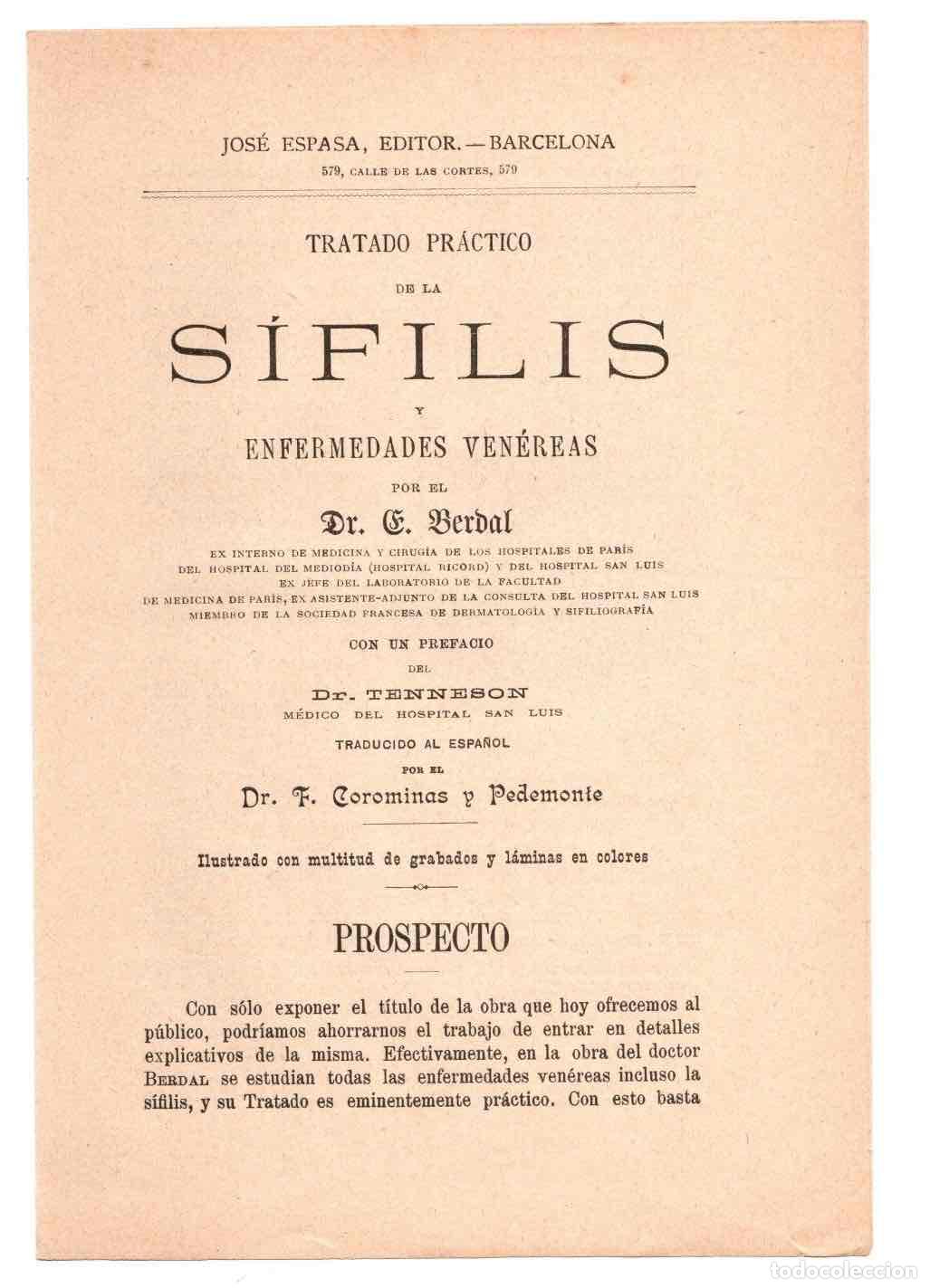 Catalogues publicitaires: FOLLETO PUBLICITARIO TRATADO PRACTICO DE LA SIFILIS Y ENFERMEDADES VENEREAS. BERDAL. EDITOR ESPASA