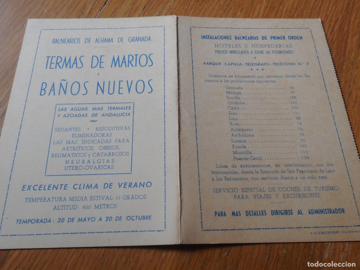 Cat&aacute;logos publicitarios: ANTIGUO DIPTICO BALEARIOS DE ALHAMA DE GRANADA. TERMAS DE MARTOS Y BA&Ntilde;OS NUEVOS.