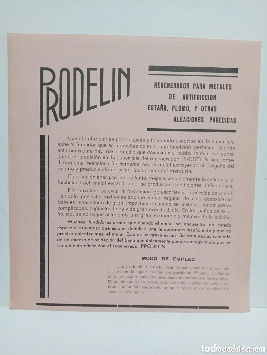 Cat&aacute;logos publicitarios: PUBLICIDAD. PRODELIN - REGENERADOR PARA METALES DE ANTIFRICCI&Oacute;N, ESTA&Ntilde;O, PLOMO Y OTRAS ALEACIONES