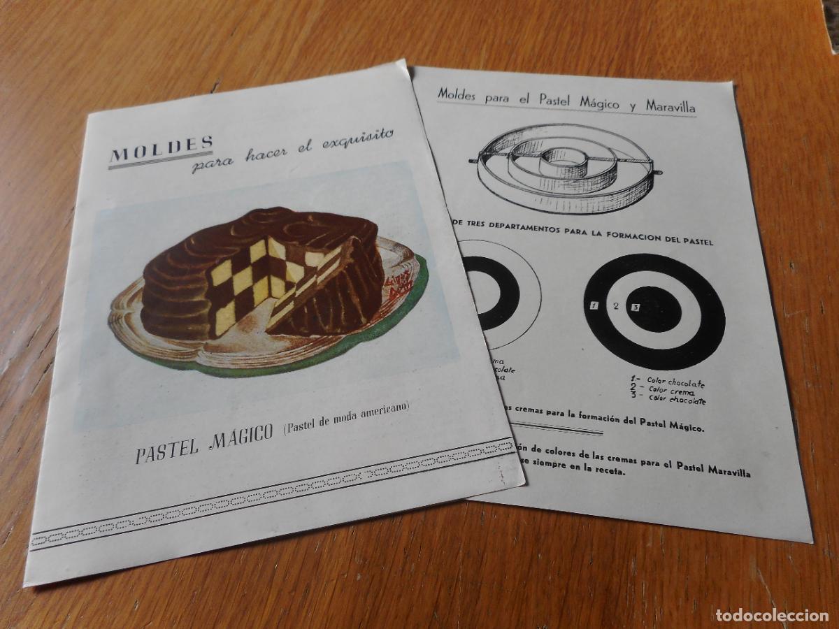 Cat&aacute;logos publicitarios: ANTIGUO FOLLETO PUBLICITARIO RECETARIO. MOLDES PARA HACER PASTEL MAGICO AMERICANO.