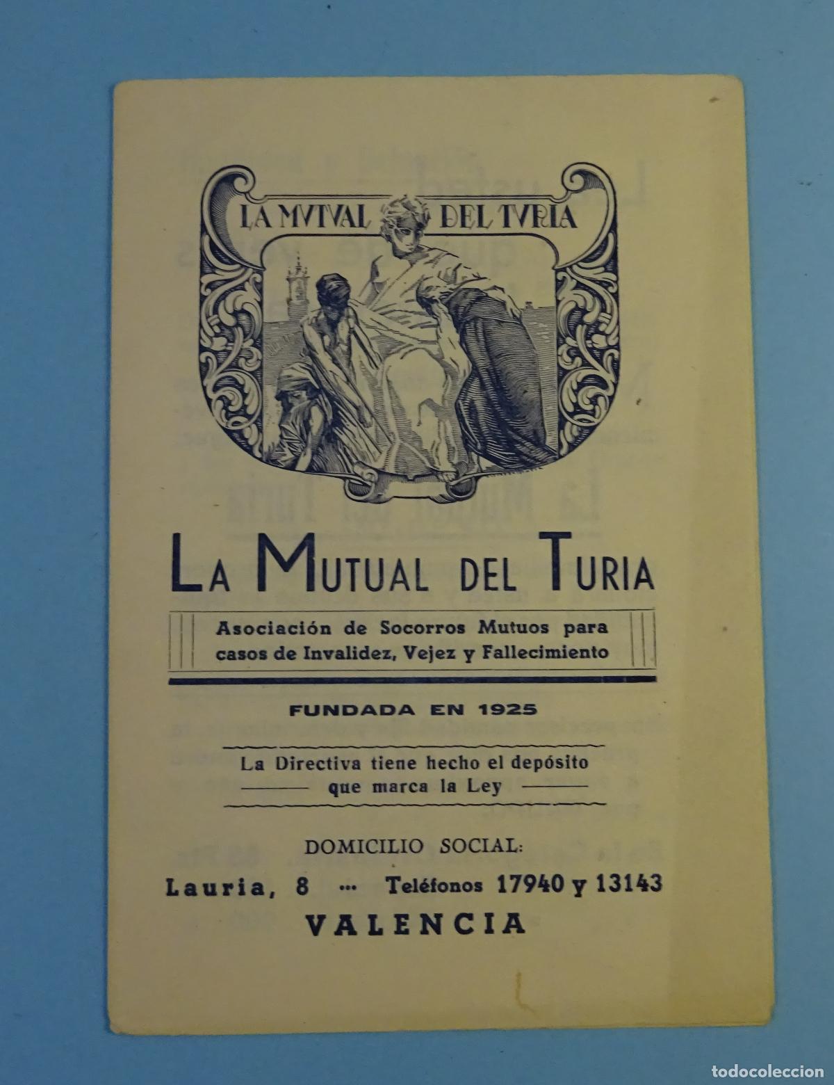 Cat&aacute;logos publicitarios: FOLLETO LA MUTUAL DEL TURIA. FUNDADA EN 1925 - Foto 1