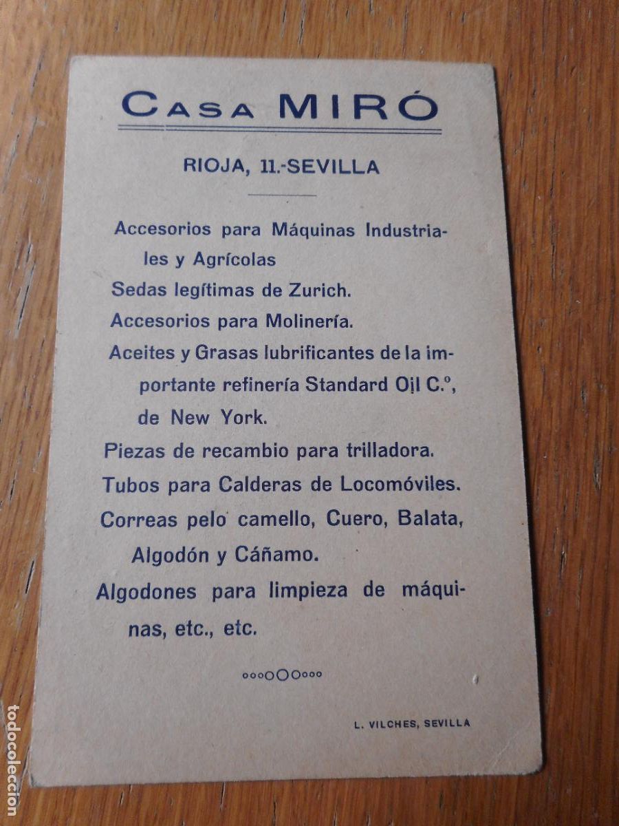Catalogues publicitaires: ANTIGUA TARJETA PUBLICITARIA. CASA MIR&Oacute;. MAQUINAS INDUSTRIALES Y AGRICOLAS. SEVILLA