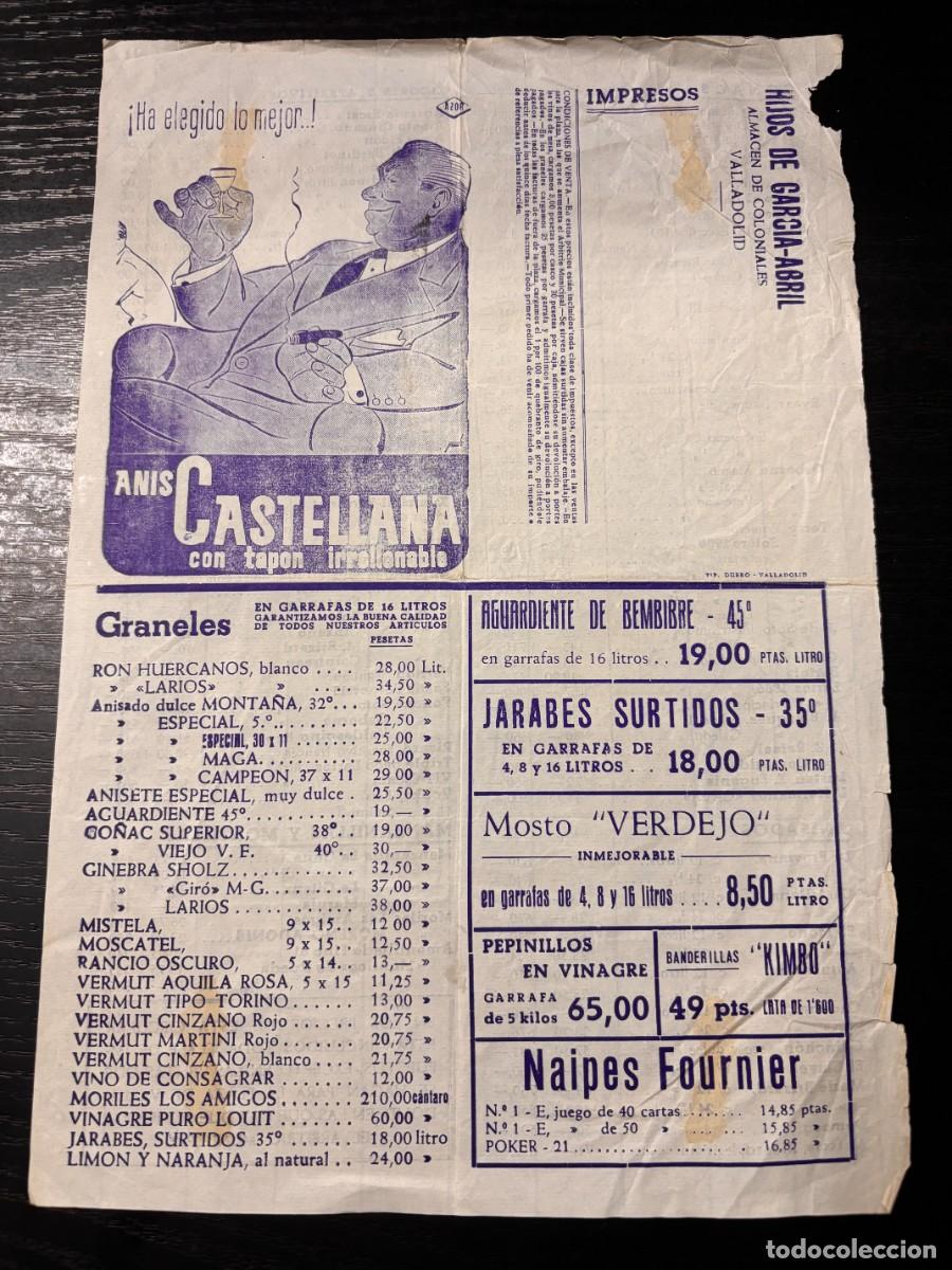 Cat&aacute;logos publicit&aacute;rios: LISTA DE PRECIOS DE VINOS Y LICORES. HIJOS DE GARCIA-ABRIL. VALLADOLID.