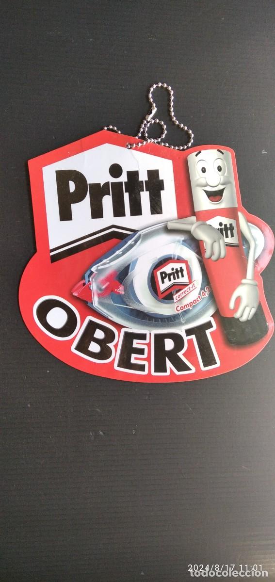 Cat&aacute;logos publicitarios: CHAPA PUBLICITARIA PRITT POWER,PEGAMENTO UNIVERSAL,CON CADENA PARA COLGAR (DESCRIPCI&Oacute;N)