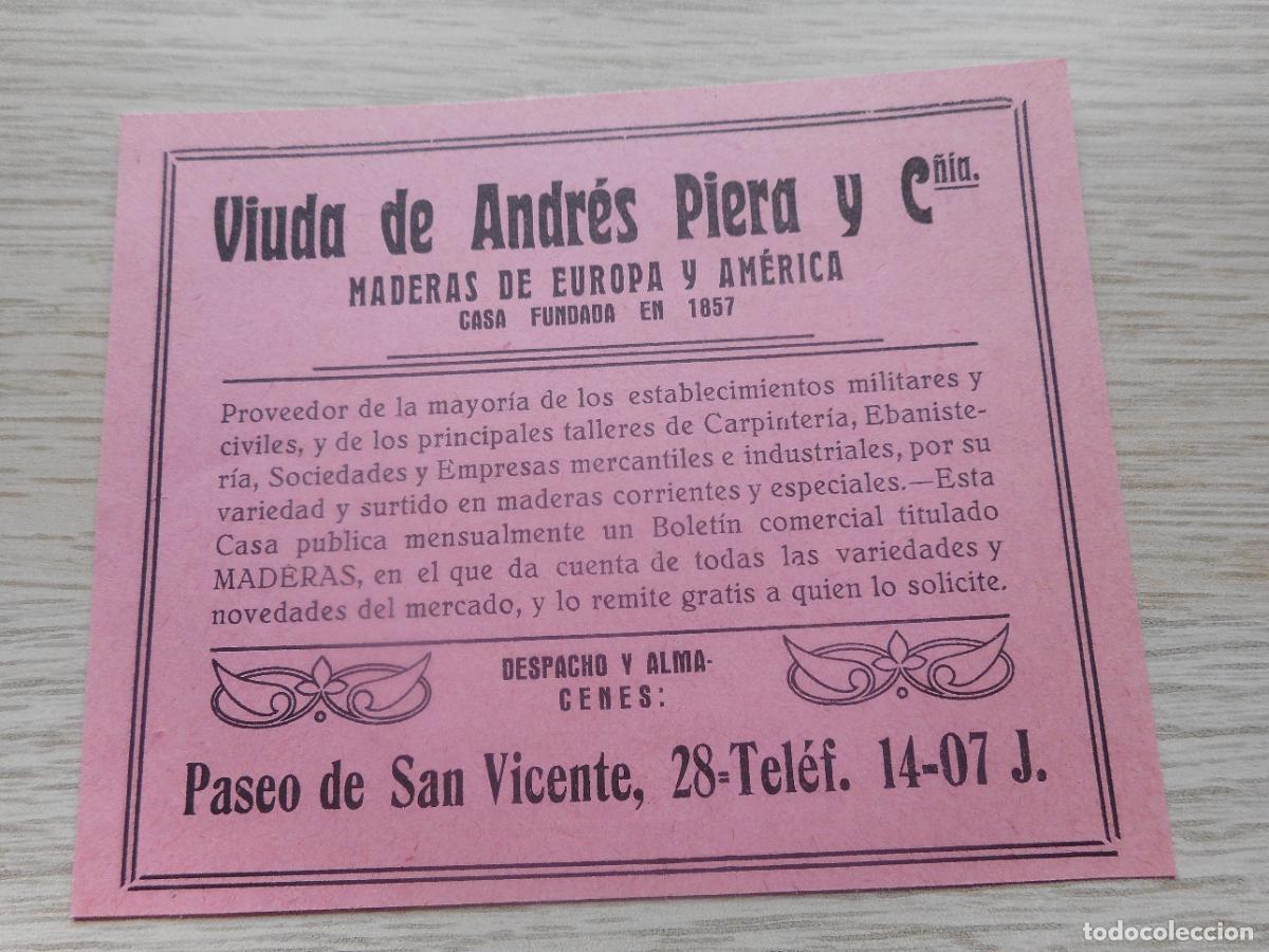 Catalogues publicitaires: ANTIGUA PUBLICIDAD VIUDA ANDRES PIERA Y CIA MADERAS MADRID-ALTOS HORNOS VIZCAYA BILBAO 1929