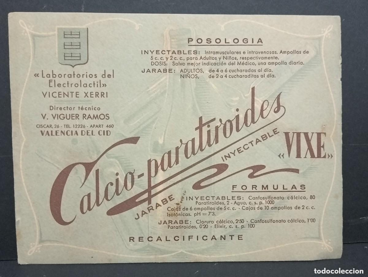 Cat&aacute;logos publicitarios: CALCIO &ndash; PARATIROIDES. JARABE INYECTABLE. LABORATIORIOS DEL ELECTROLACTIL VICENTE XERRI. VIXE
