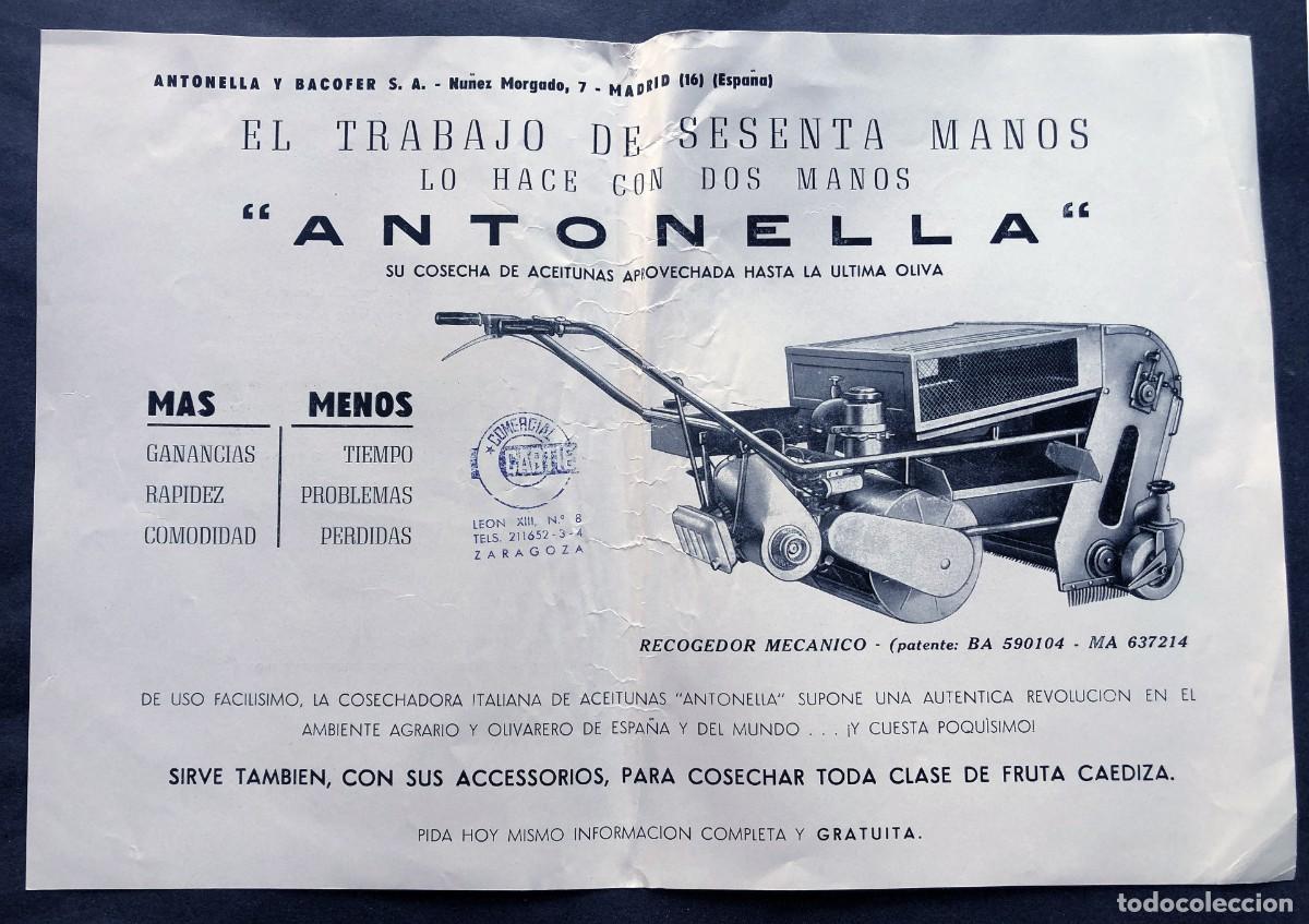 Cataloghi pubblicitari: PUBLICIDAD / M&Aacute;QUINA RECOGEDORA DE OLIVAS Y AVELLANAS / ANTONELLA / A&Ntilde;OS 60