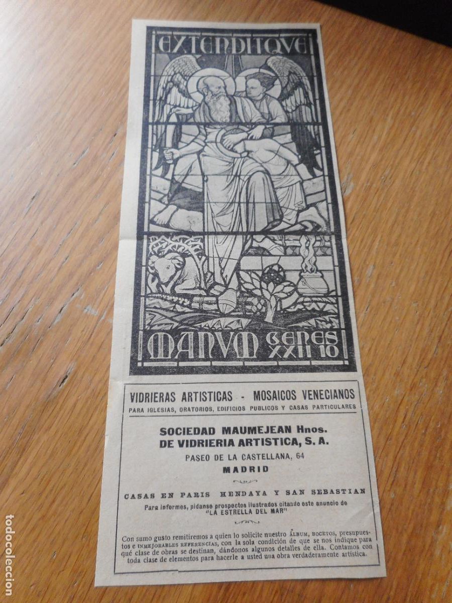 Catalogues publicitaires: ANTIGUA PUBLICIDAD VIDRIERA ARTISTICA SOCIEDAD MAUMEJEAN HNOS MADRID. MOSAICOS VENECIANOS