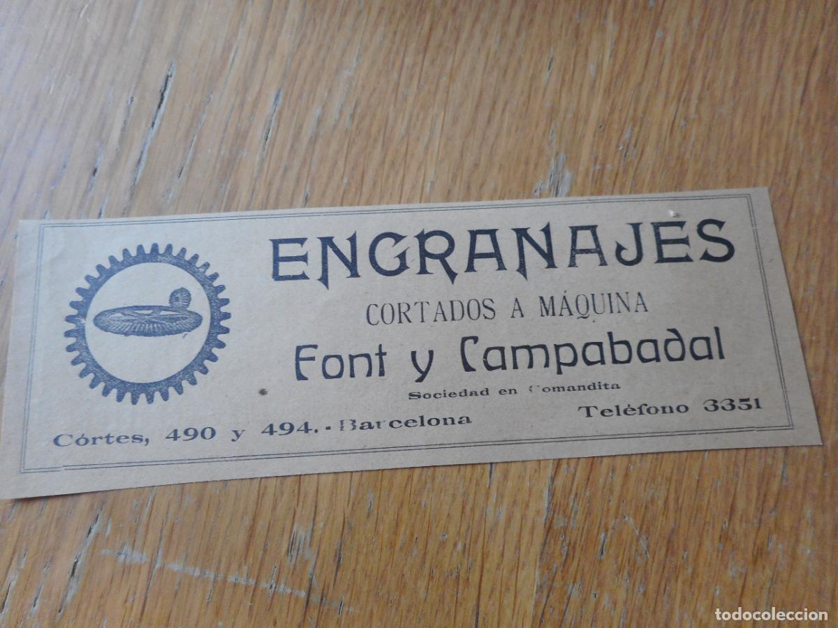 Catalogues publicitaires: ANTIGUO RECORTE PUBLICIDAD ENGRANAJES FONT Y CAMPABADAL BARCELONA 1917