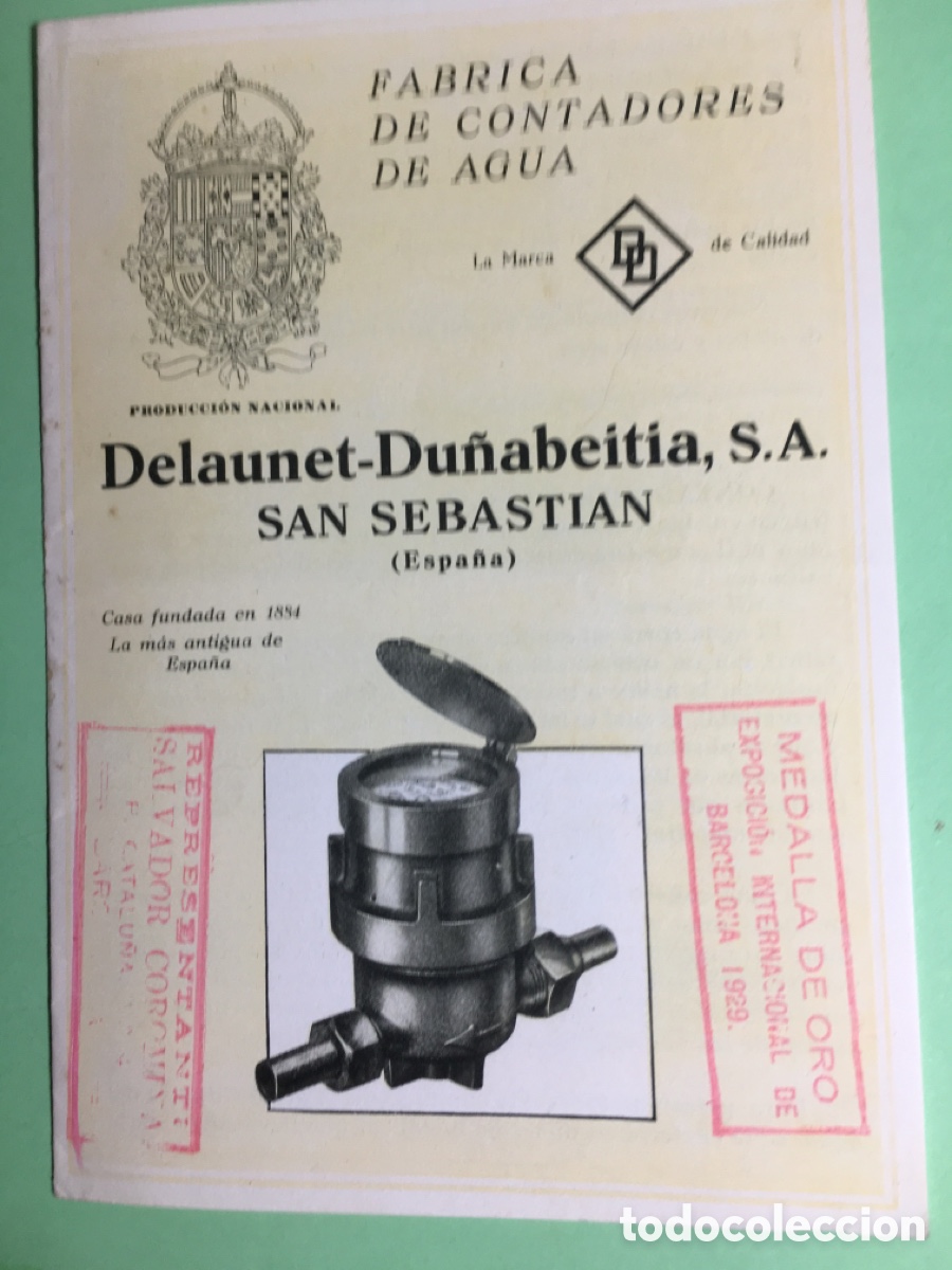 Cat&aacute;logos publicitarios: SAN SEBASTI&Aacute;N, DELAUNET DU&Ntilde;ABEITIA FABRICA DE CONTADORES DE AGUA (antiguo folleto de publicidad)