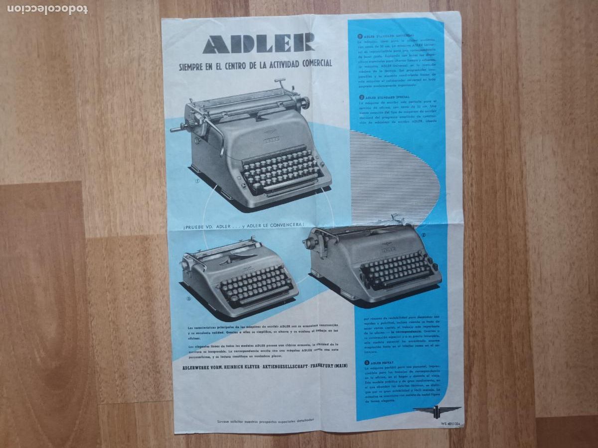 Catalogues publicitaires: PUBLICIDAD MAQUINA ESCRIBIR ADLER UNIVERSAL, SPECIAL Y PRIVAT