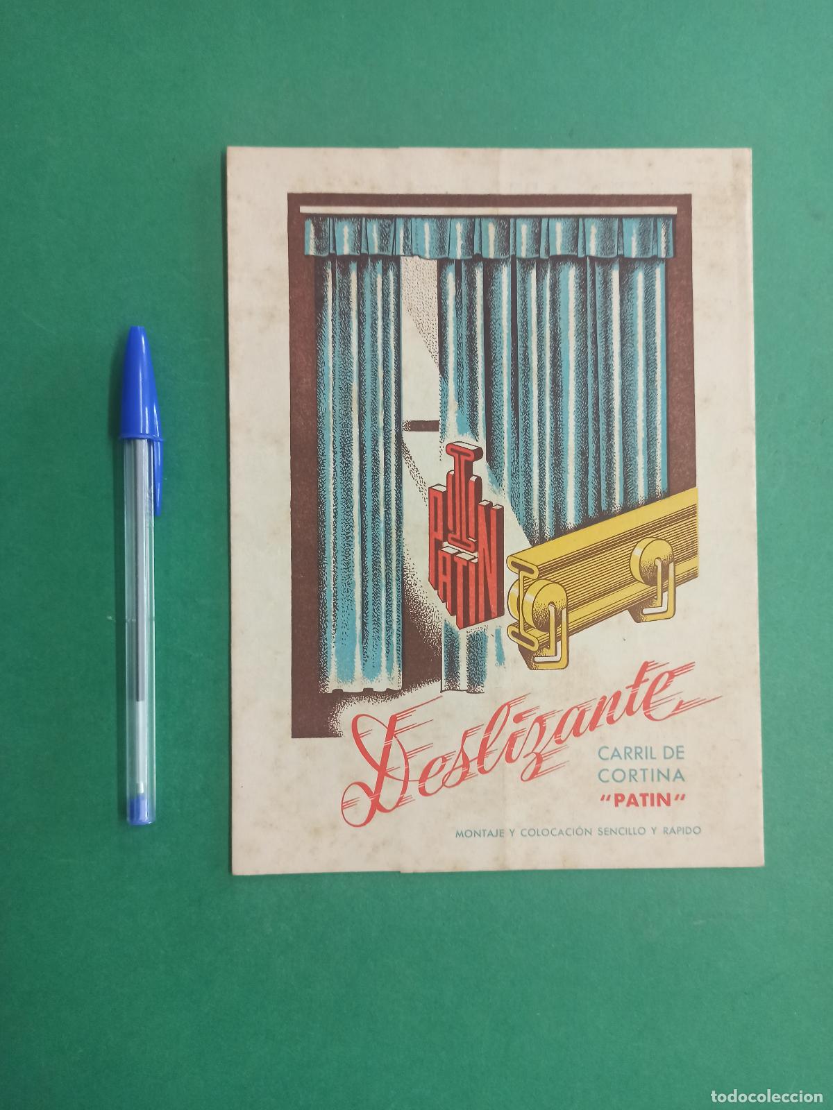 Cat&aacute;logos publicitarios: Antiguo folleto tr&iacute;ptico de publicidad de Carril de cortina Patin. Deslizante.