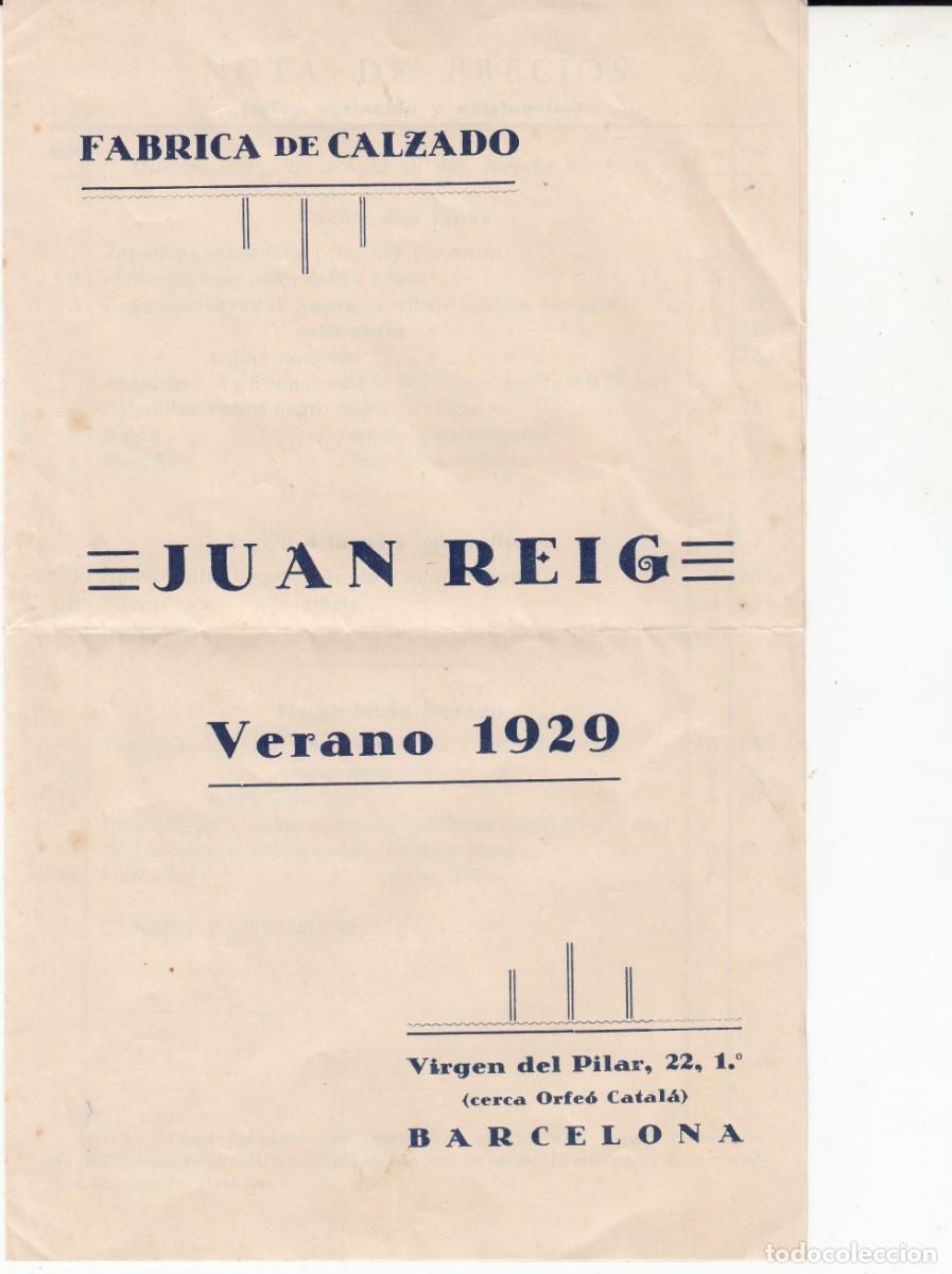Catalogues publicitaires: TEM. CALZADO F&Aacute;BRICA DE CALZADO JUAN REIG-BARCELONA- LISTA DE PRECIOS -1929