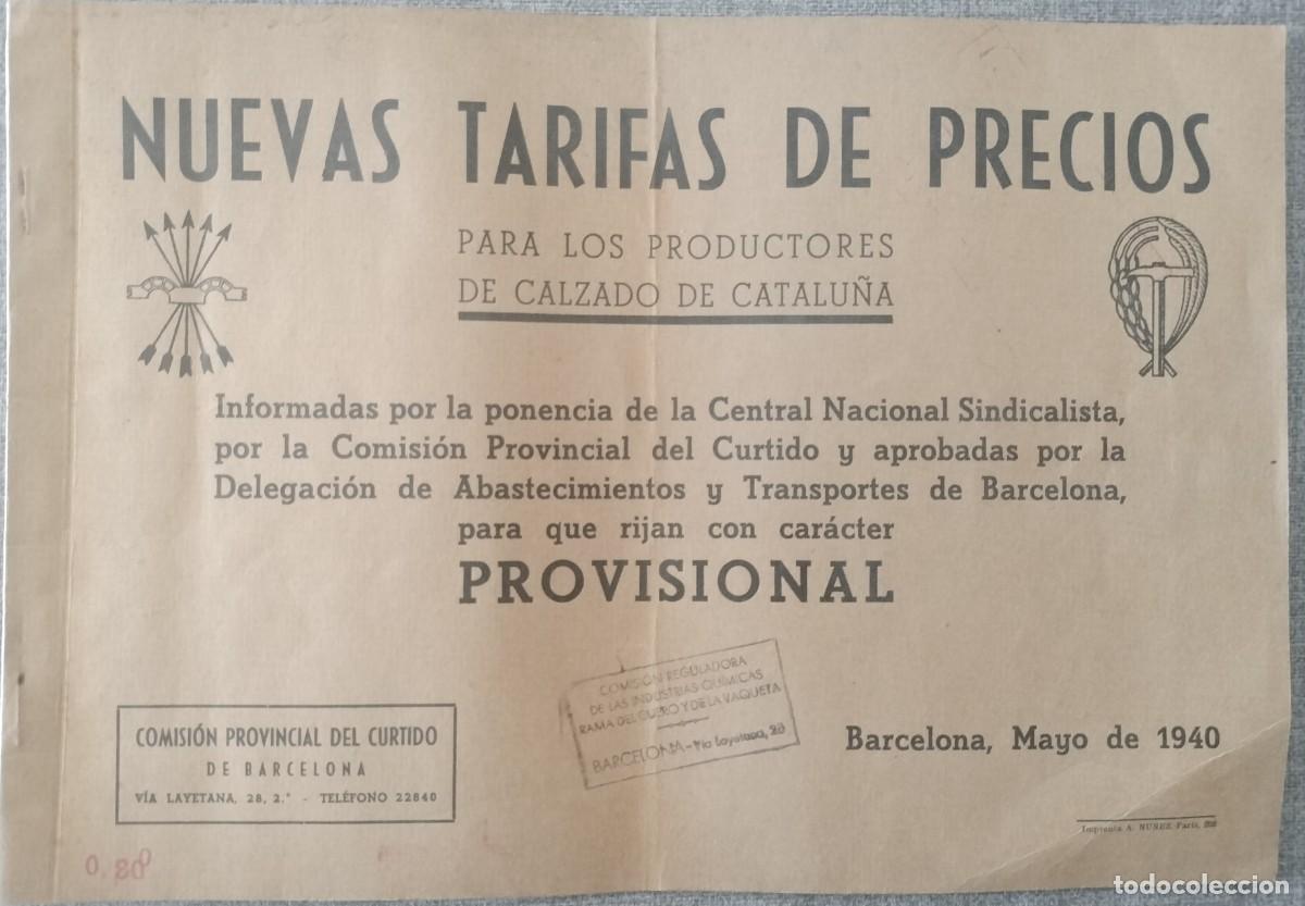 Cat&aacute;logos publicitarios: TEM. CALZADO -1940 NUEVAS TARIFAS DE PRECIOS PARA LOS PRODUCTORES DE CATALU&Ntilde;A --interesante----
