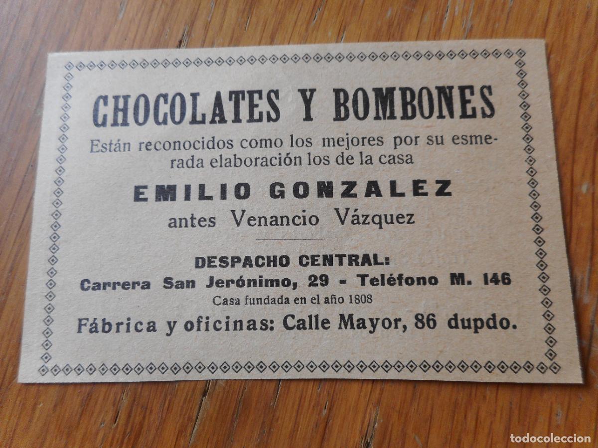 Catalogues publicitaires: ANTIGUA PUBLICIDAD CHOCOLATES Y BOMBONES EMILIO GONZALEZ MADRID? -EL CORTE INGLES