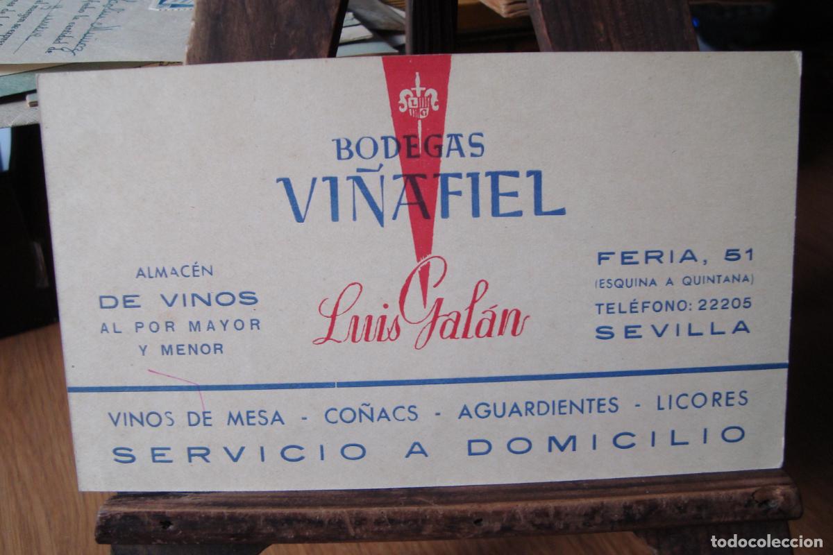 Werbekataloge: ANTIGUA TARJETA COMERCIAL BODEGAS VI&Ntilde;AFIEL LUIS GALAN CALLE FERIA SEVILLA