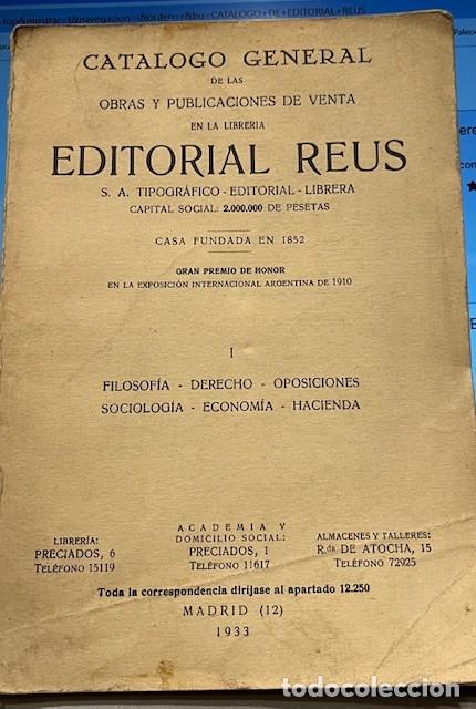 Cat&aacute;logos publicit&aacute;rios: EDITORIAL REUS, CATALOGO GENERAL, MADRID 1933