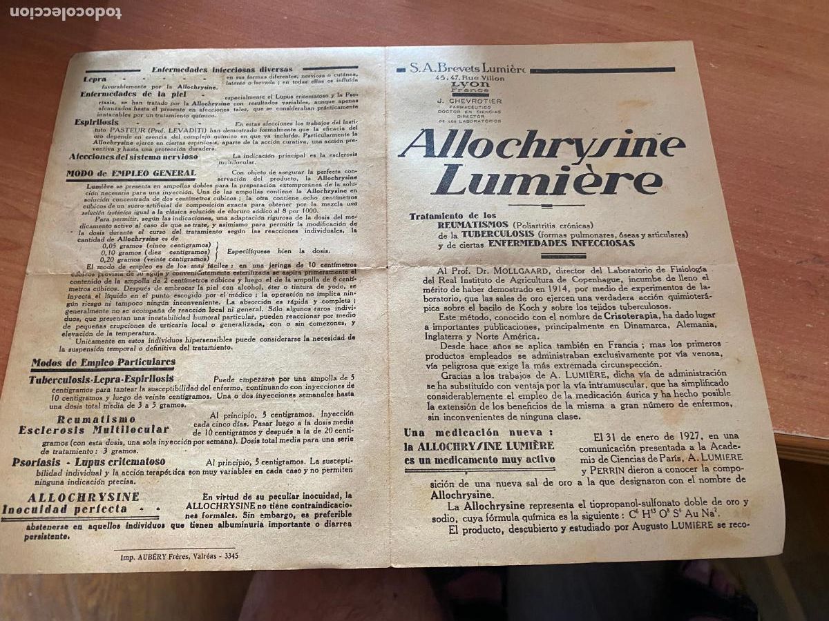 Catalogues publicitaires: ALLOCHRYSINE LUMIERE. ANTIGUO PROSPECTO PARA REUMATISMO, TUBERCULOSIS, LEPRA... (COIB241)