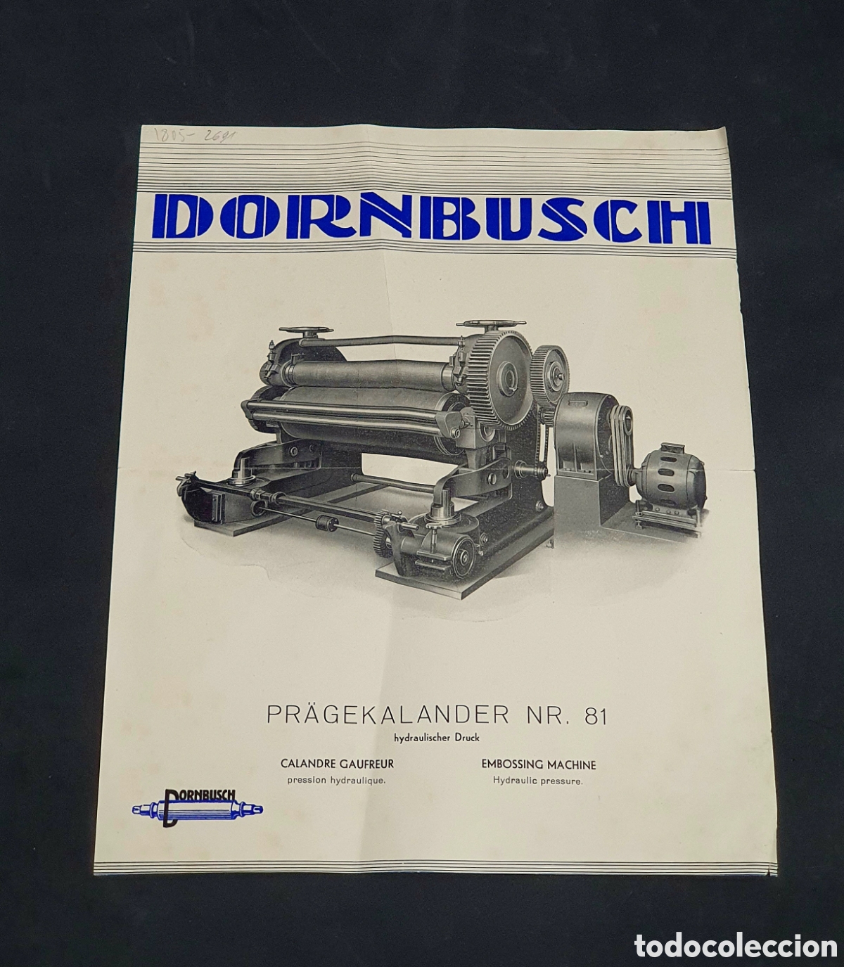 Catalogues publicitaires: ANTIGUA PUBLICIDAD DORNBUSCH / M&Aacute;QUINA HIDR&Aacute;ULICA DE SOBREMESA PARA ESTAMPADOS CIRCA A&Ntilde;OS 60