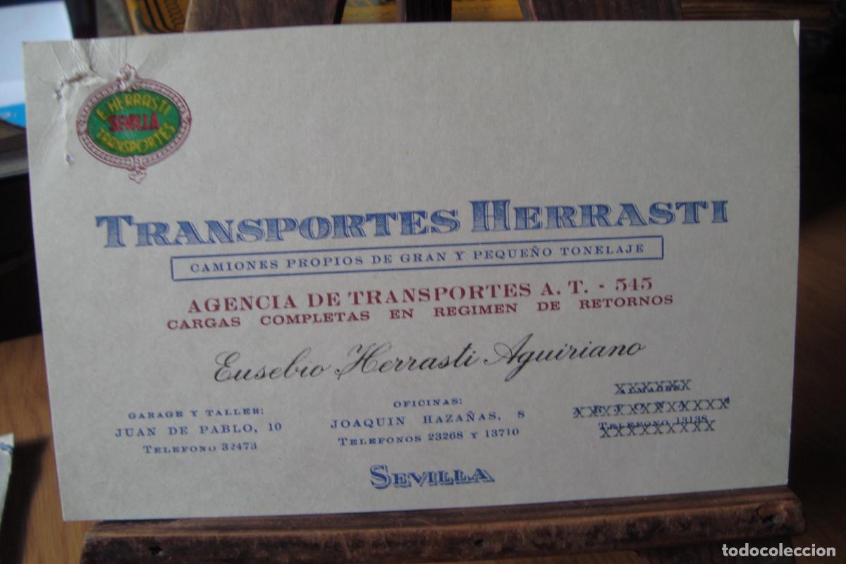 Catalogues publicitaires: ANTIGUA TARJETA COMERCIAL TRANSPORTES EUSEBIO HERRASTI AGUIRIANO. CAMIONES. SEVILLA