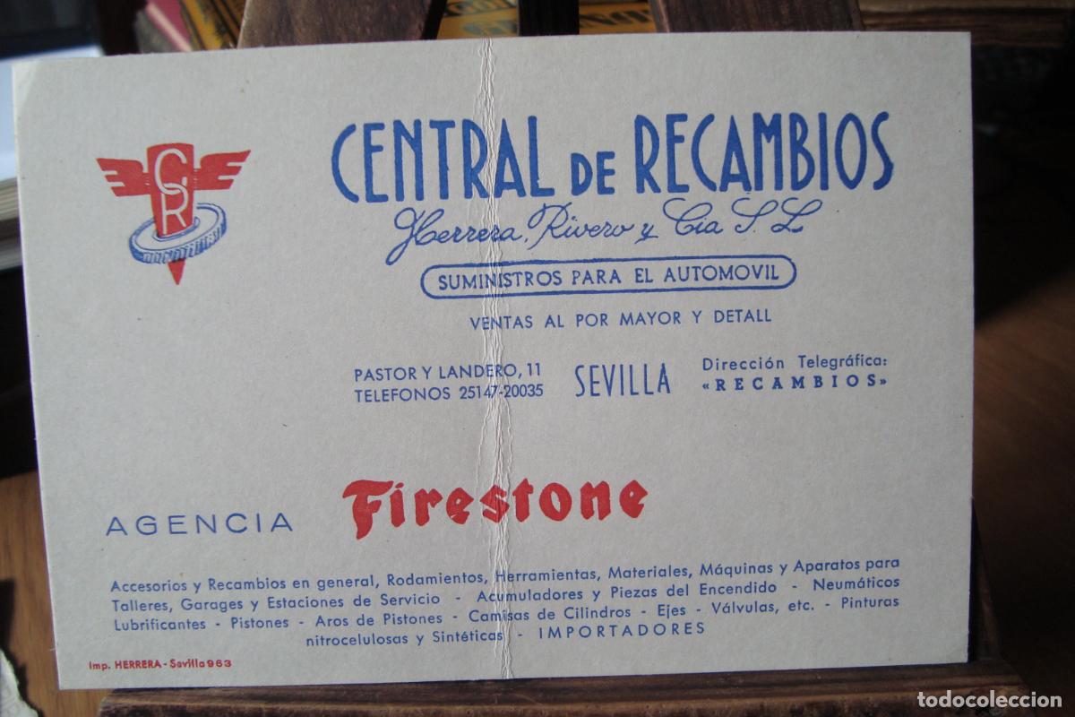 Catalogues publicitaires: ANTIGUA TARJETA COMERCIAL CENTRAL DE RECAMBIOS HERRERA, RIVERO Y CIA. FIRESTONE. SEVILLA