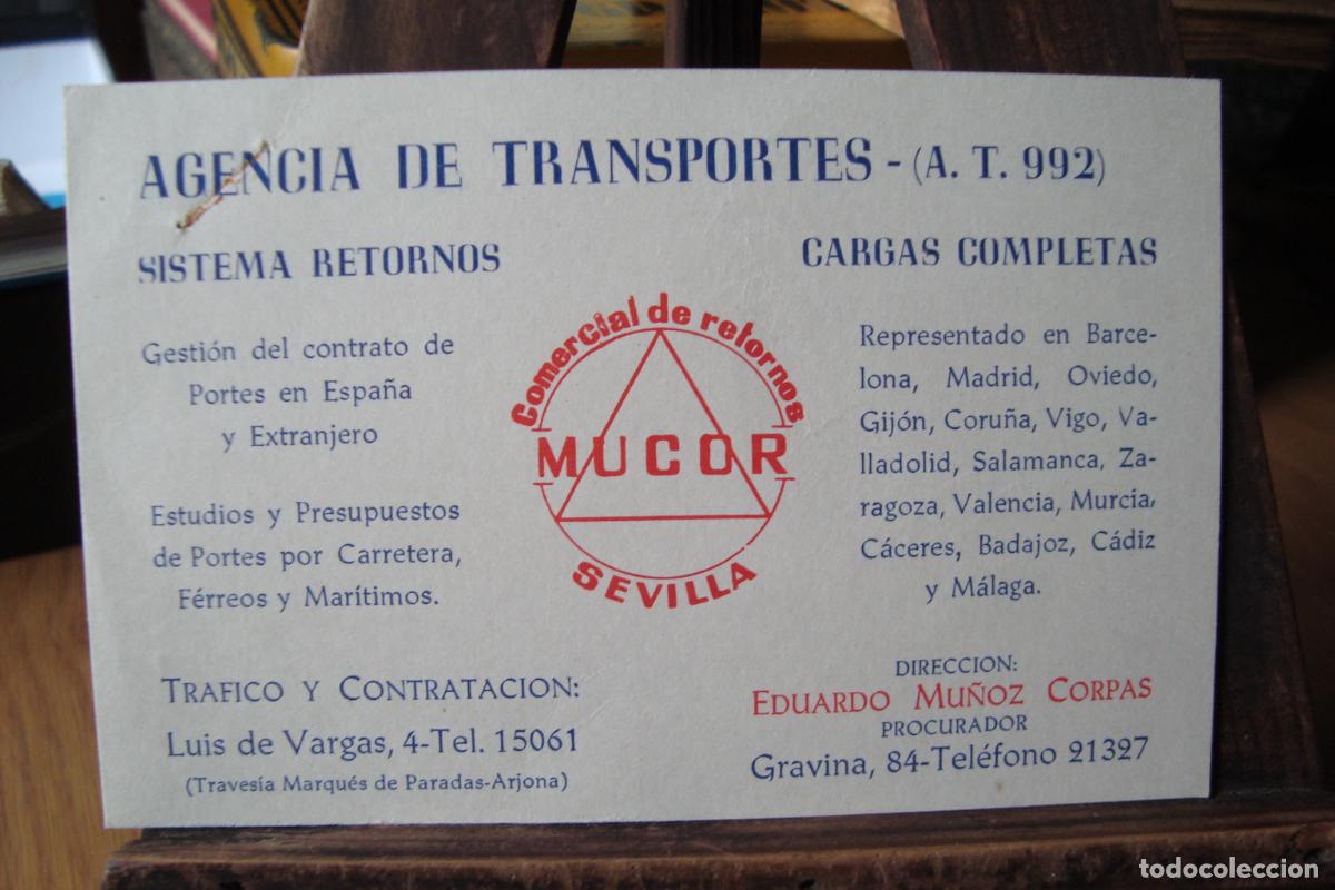 Catalogues publicitaires: ANTIGUA TARJETA COMERCIAL AGENCIA TRANSPORTES MUCOR EDUARDO MU&Ntilde;OZ CORPAS. SEVILLA