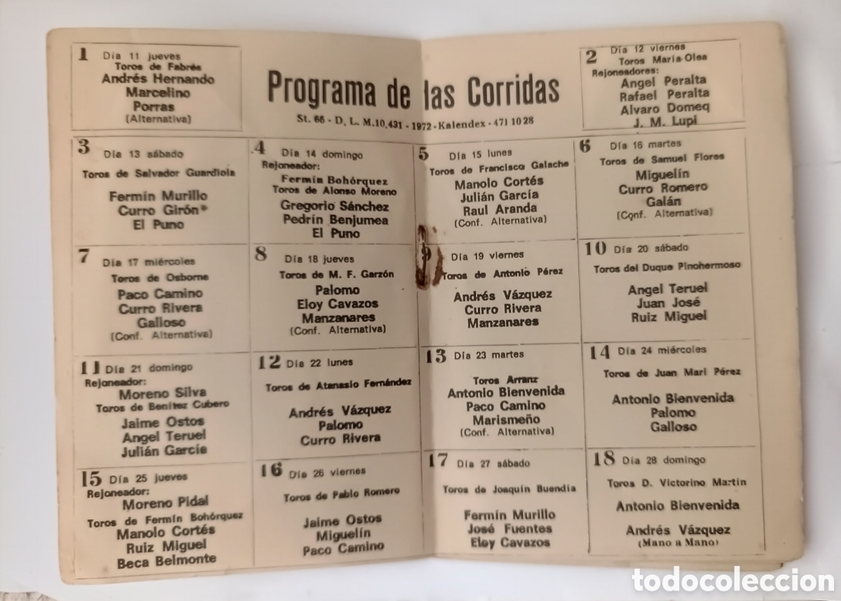 Cat&aacute;logos publicitarios: Programa toros feria San Isidro Madrid 1972 - Foto 3