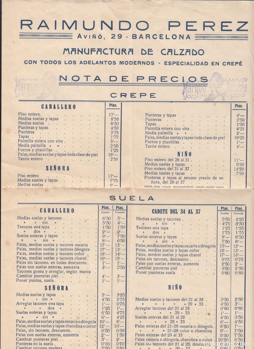 Cataloghi pubblicitari: TARIFA DE PRECIOS DE CALZADOS RAIMUNDO PEREZ EN C. AVINY&Oacute; DE BARCELONA - A&Ntilde;OS 40