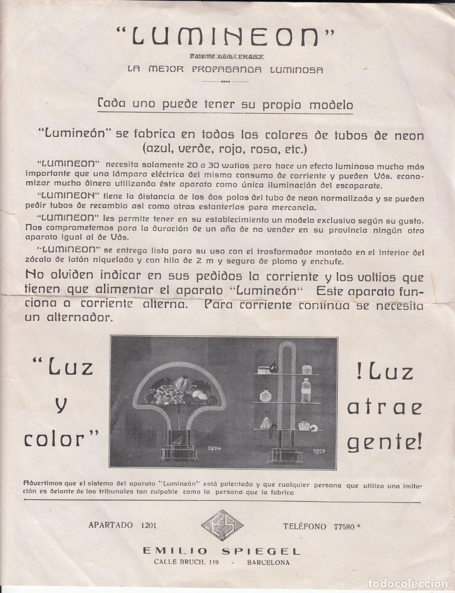 Cataloghi pubblicitari: PUBLICIDAD DE PROPAGANDA LUMINOSA LUMINEON DE EMILIO SPIEGEL EN BARCELONA - A&Ntilde;OS 40