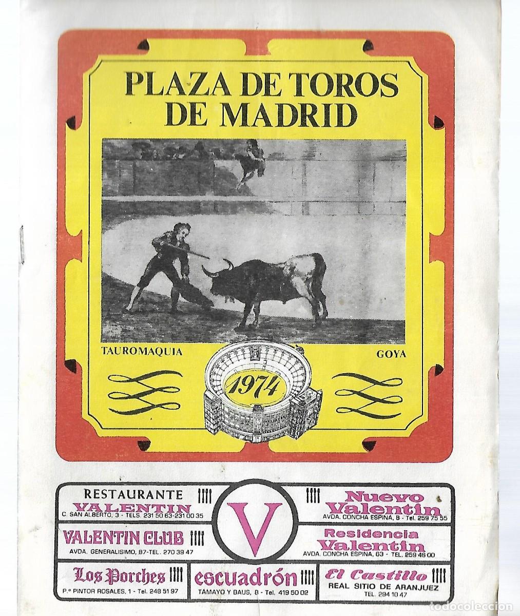Cataloghi pubblicitari: M3- PROGRAMA DE 16 Pags. PLAZA DE TOROS DE MADRID TAUROMAQUIA DE 1.974