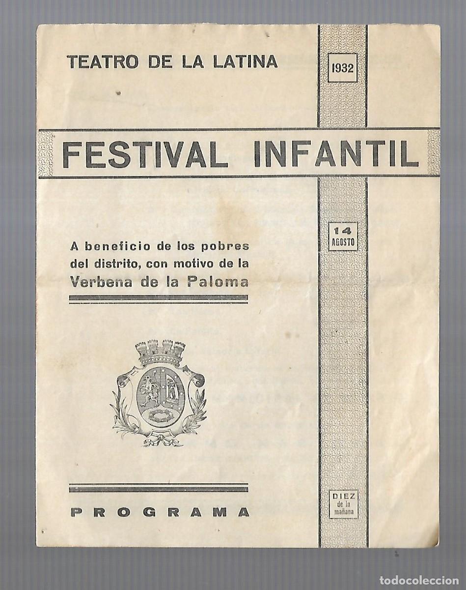 Werbekataloge: M3- TEATRO DE LA LATINA PROGRAMA FESTIVAL INFANTIL DEL 14 -8 -1.932