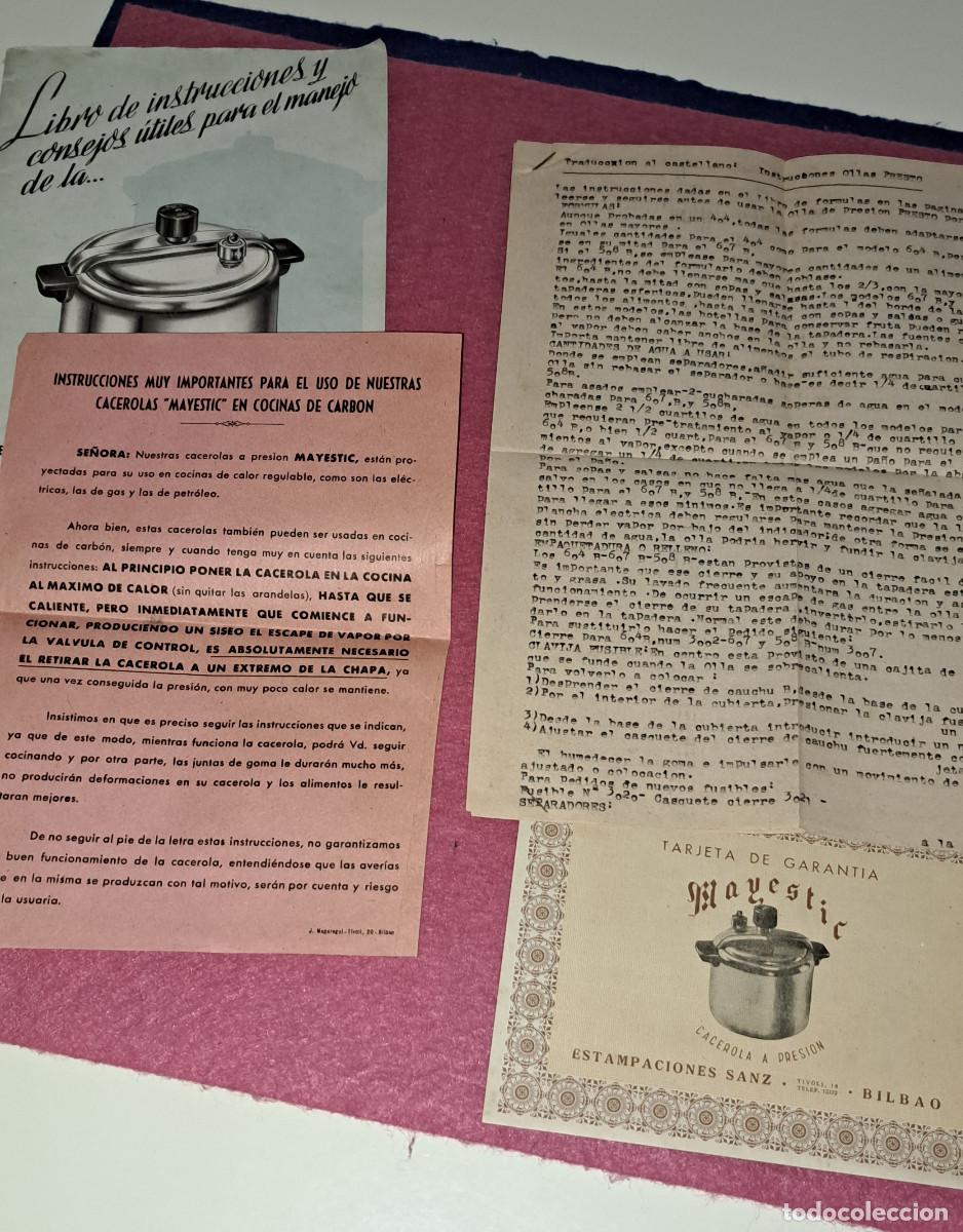 Werbekataloge: CACEROLA A PRESI&Oacute;N MAYESTIC - A&Ntilde;O 1955 - LIBRO INSTRUCCIONES / GARANT&Iacute;A - HOJA CONSEJOS - ETC.